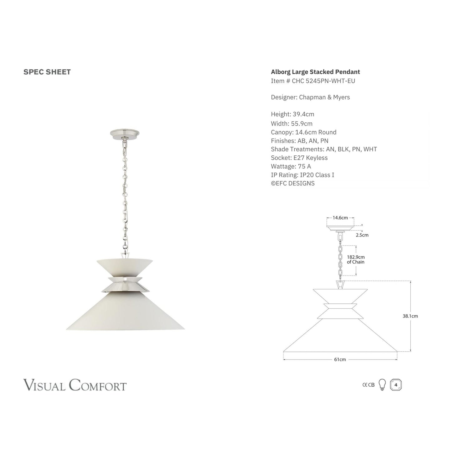 E. F. Chapman Alborg Large Stacked Pendant Light - White & Polished Nickel Pendant Light Bloomingdales Lighting
