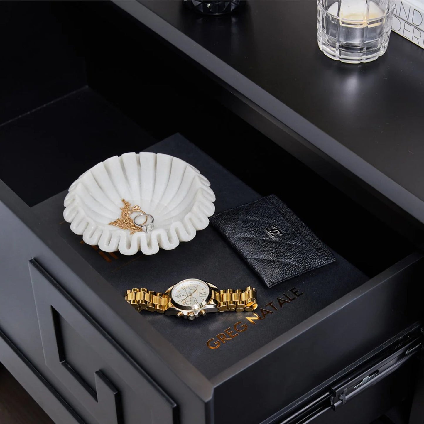 Greek Key Two Drawer Bedside Table - Black Bedside Table Cafe Lighting & Living