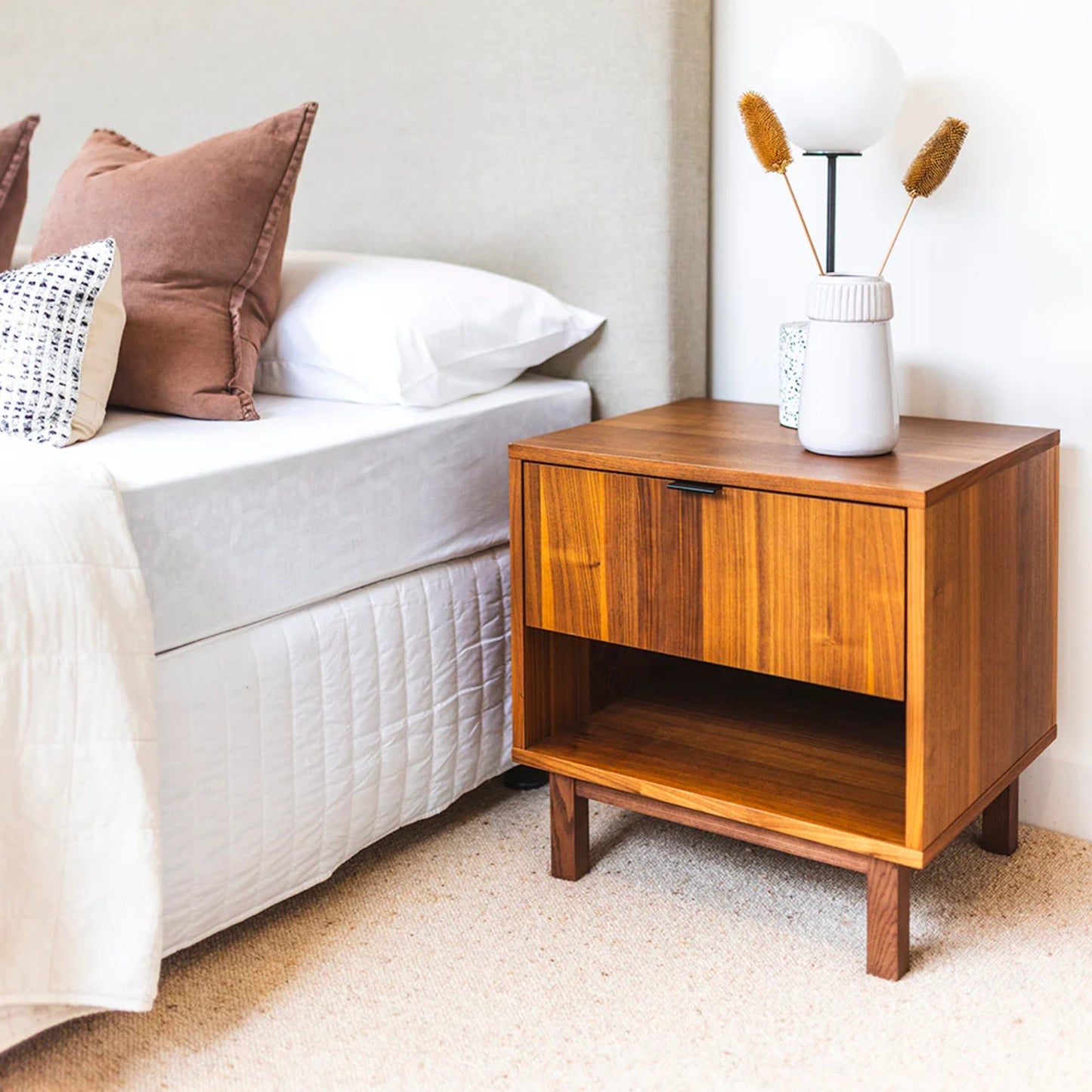 Gus Belmont Storage Bedside Table - Walnut Bedside Table M+Co Living