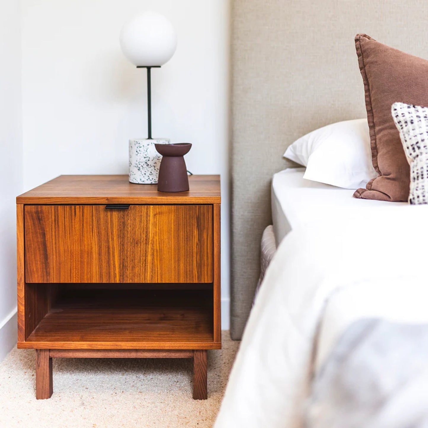 Gus Belmont Storage Bedside Table - Walnut Bedside Table M+Co Living