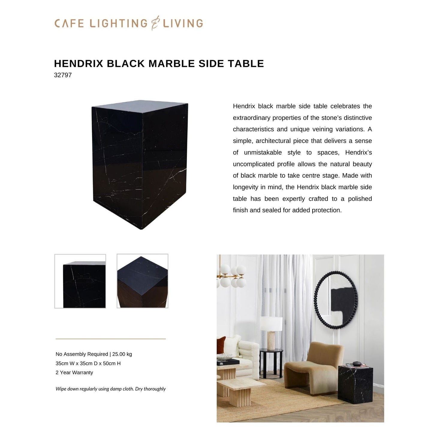 Hendrix Black Marble Side Table Side Table Cafe Lighting & Living