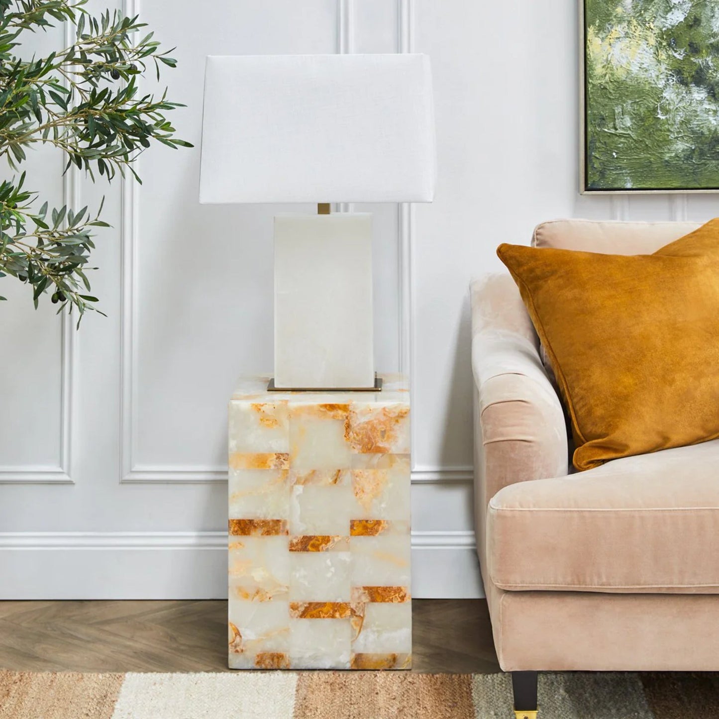 Hendrix Natural Onyx Stone Side Table Side Table Cafe Lighting & Living