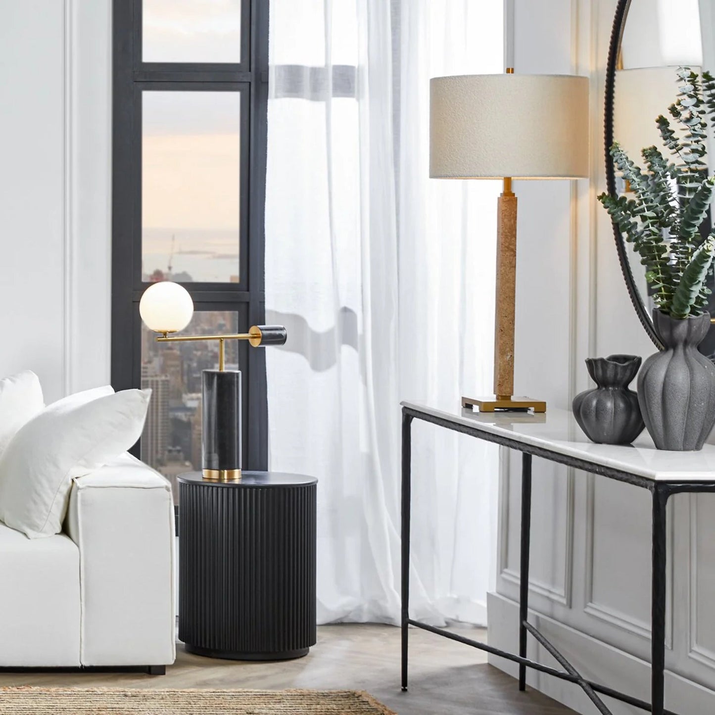 Heston Large Marble Console Table - Black Console Table Cafe Lighting & Living