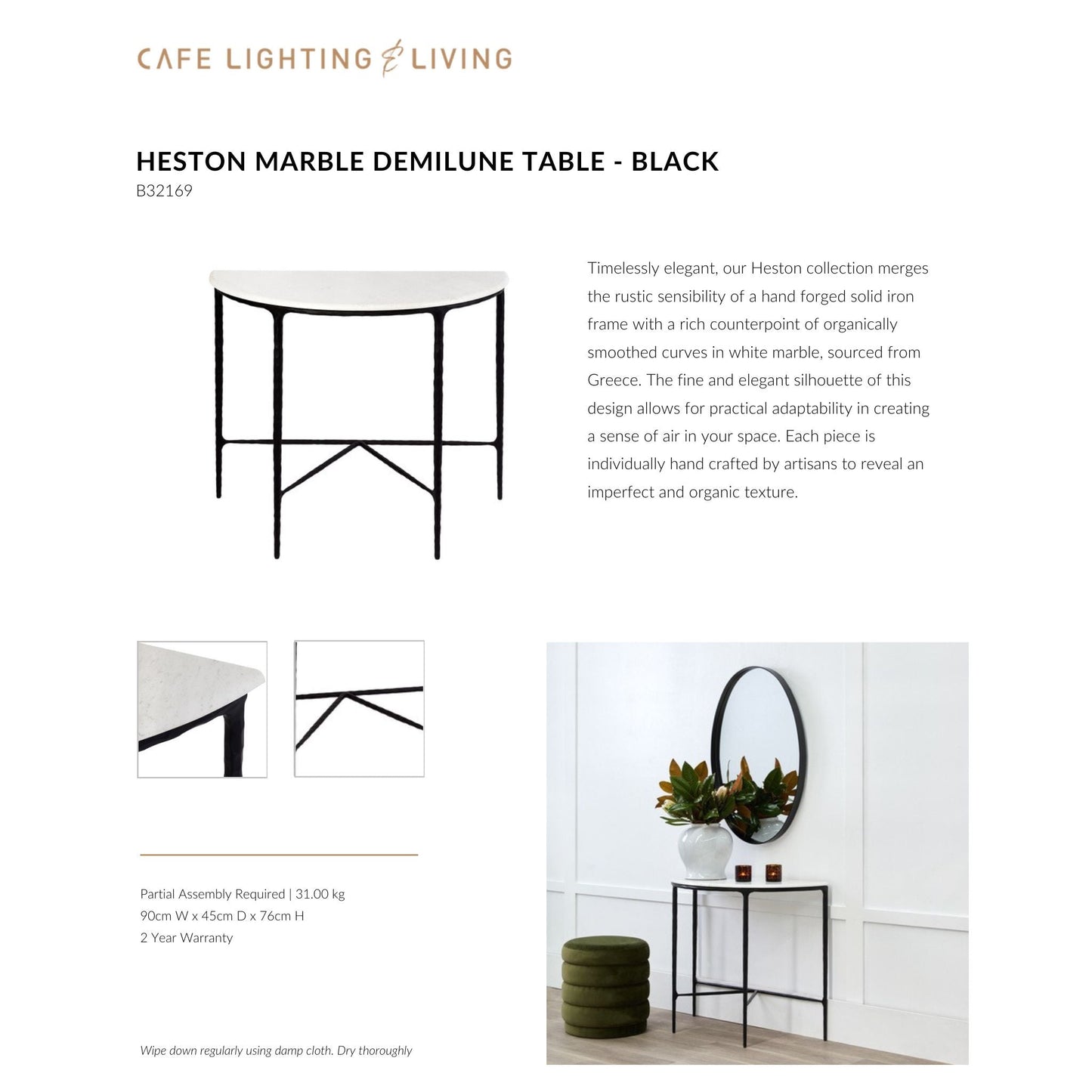 Heston Marble Demilune Console Table - Black Console Table Cafe Lighting & Living