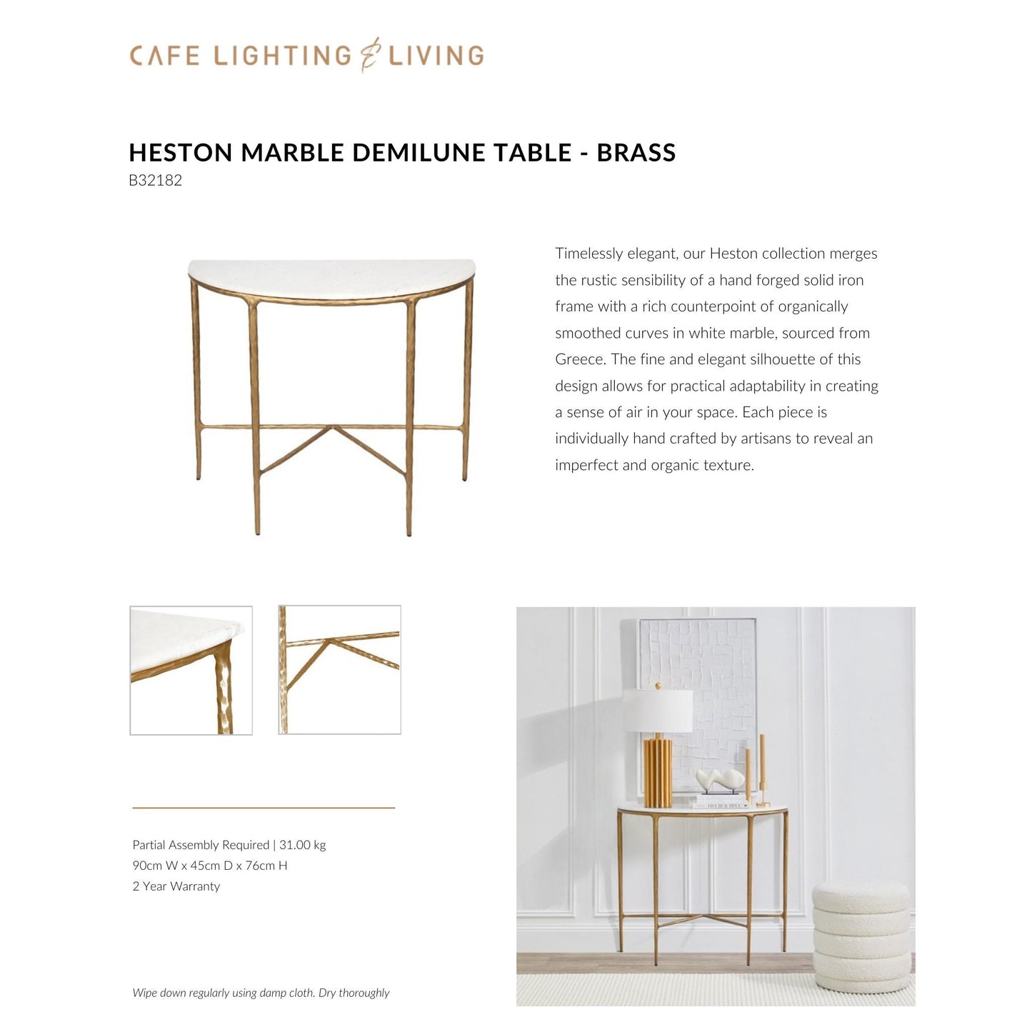 Heston Marble Demilune Console Table - Brass Console Table Cafe Lighting & Living