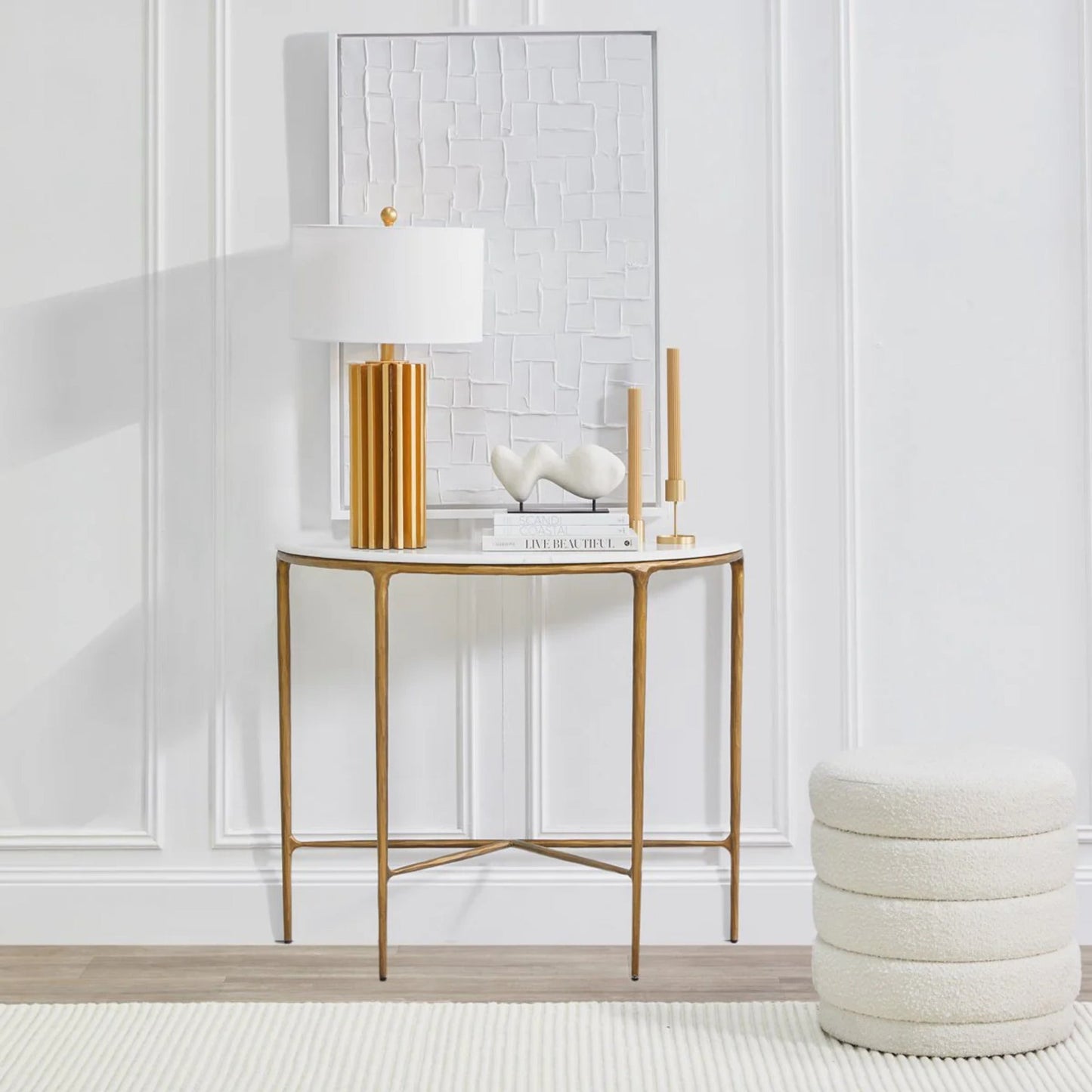 Heston Marble Demilune Console Table - Brass Console Table Cafe Lighting & Living