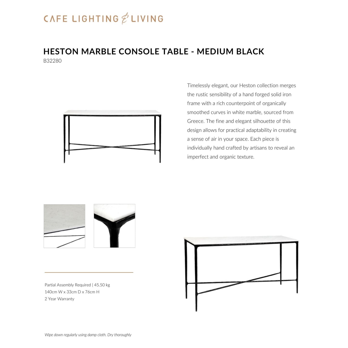 Heston Medium Marble Console Table - Black Console Table Cafe Lighting & Living