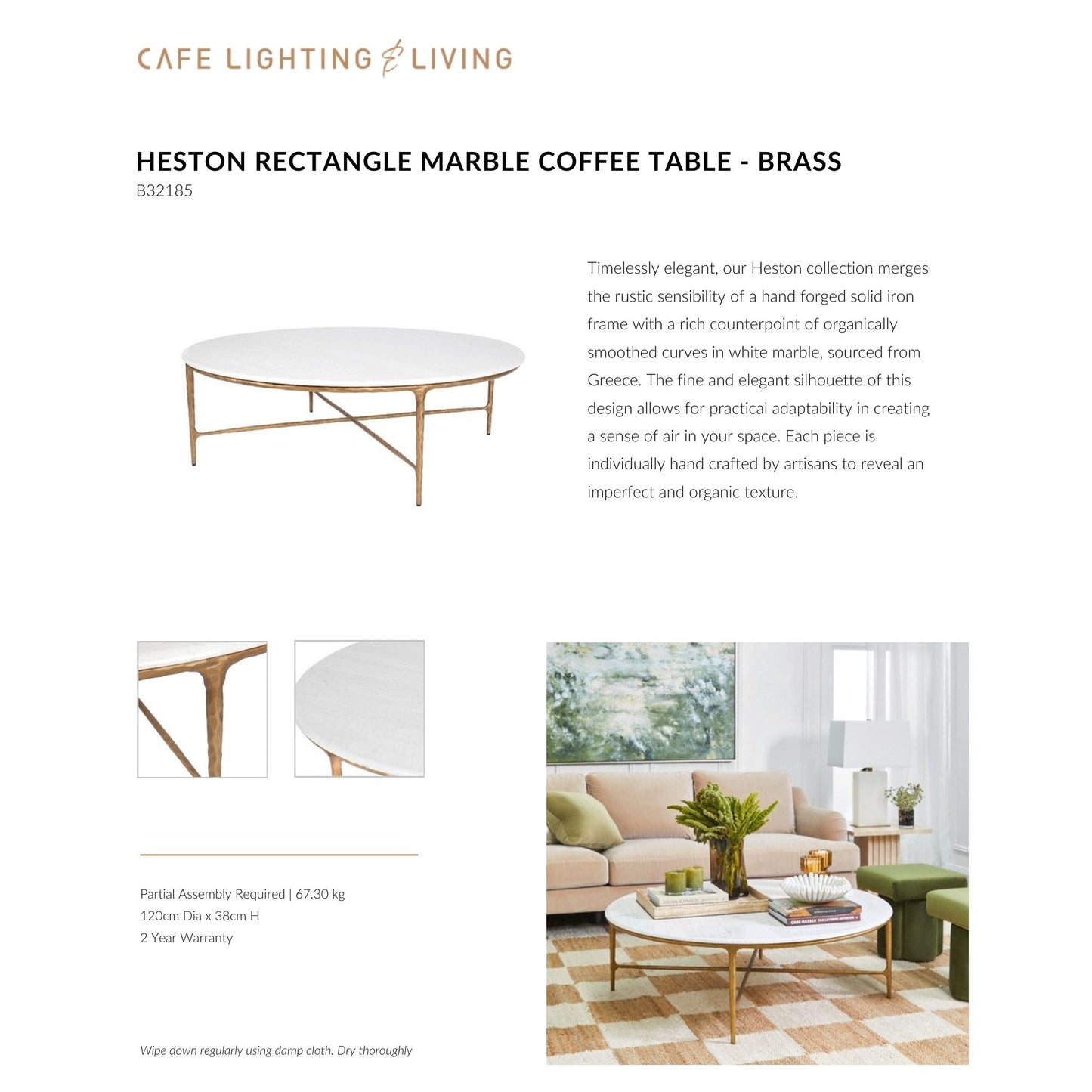 Heston Round Marble Coffee Table - Brass Coffee Table Cafe Lighting & Living