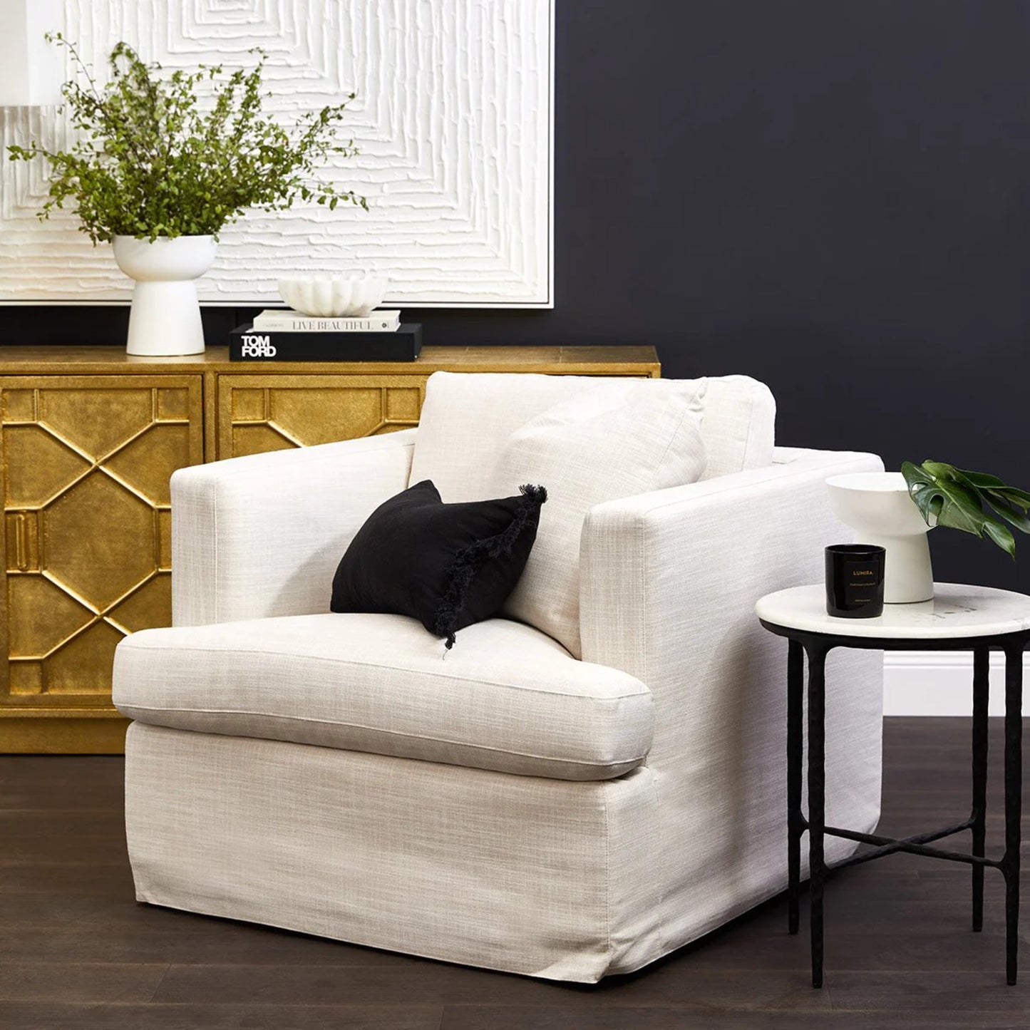 Heston Round Marble Side Table - Black Side Table Cafe Lighting & Living