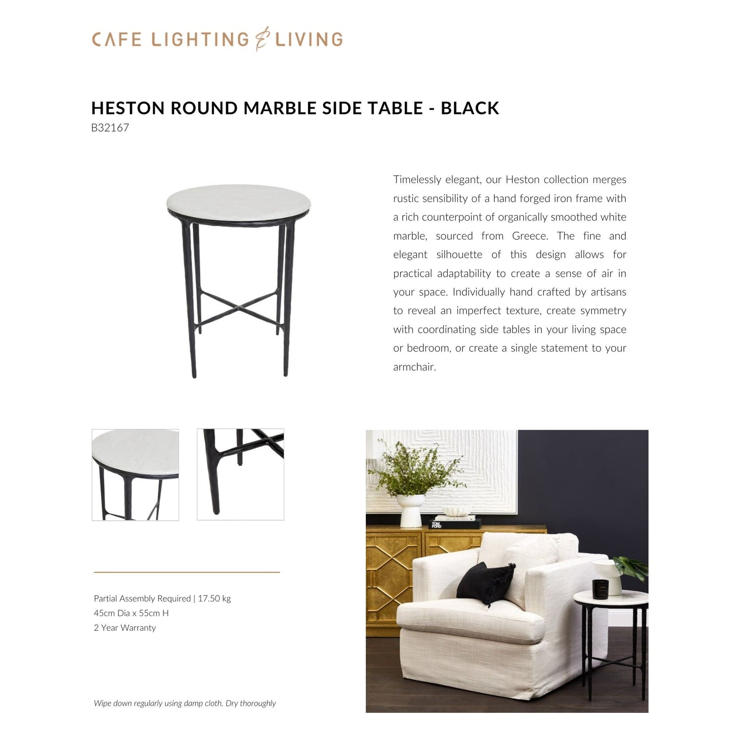 Heston Round Marble Side Table - Black Side Table Cafe Lighting & Living
