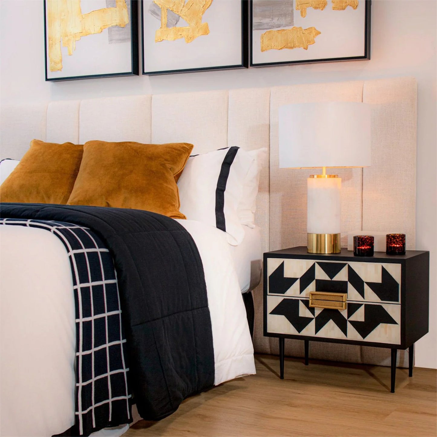 Huxley Bone Inlay Bedside Table - Black Bedside Table Cafe Lighting & Living