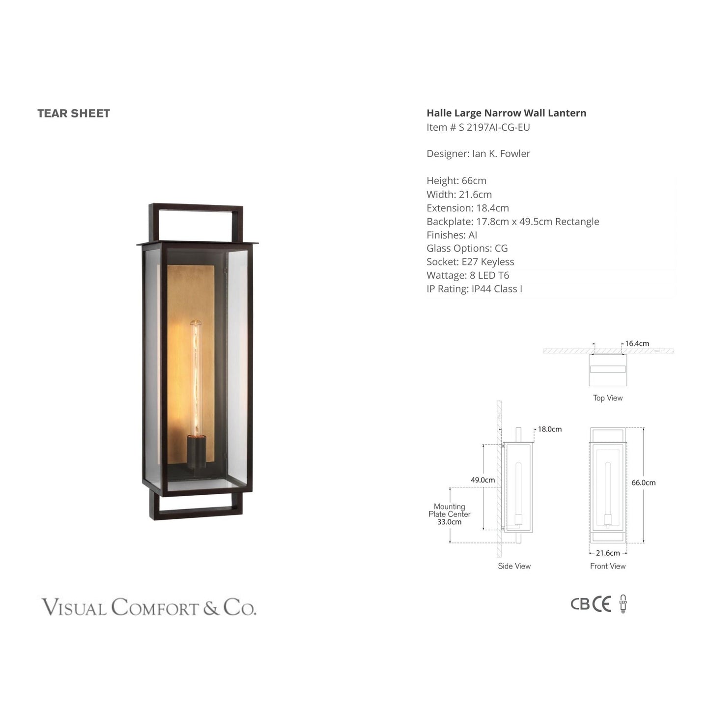 Ian K. Fowler Halle Large Narrow Wall Lantern Light - Aged Iron Wall Light Bloomingdales Lighting