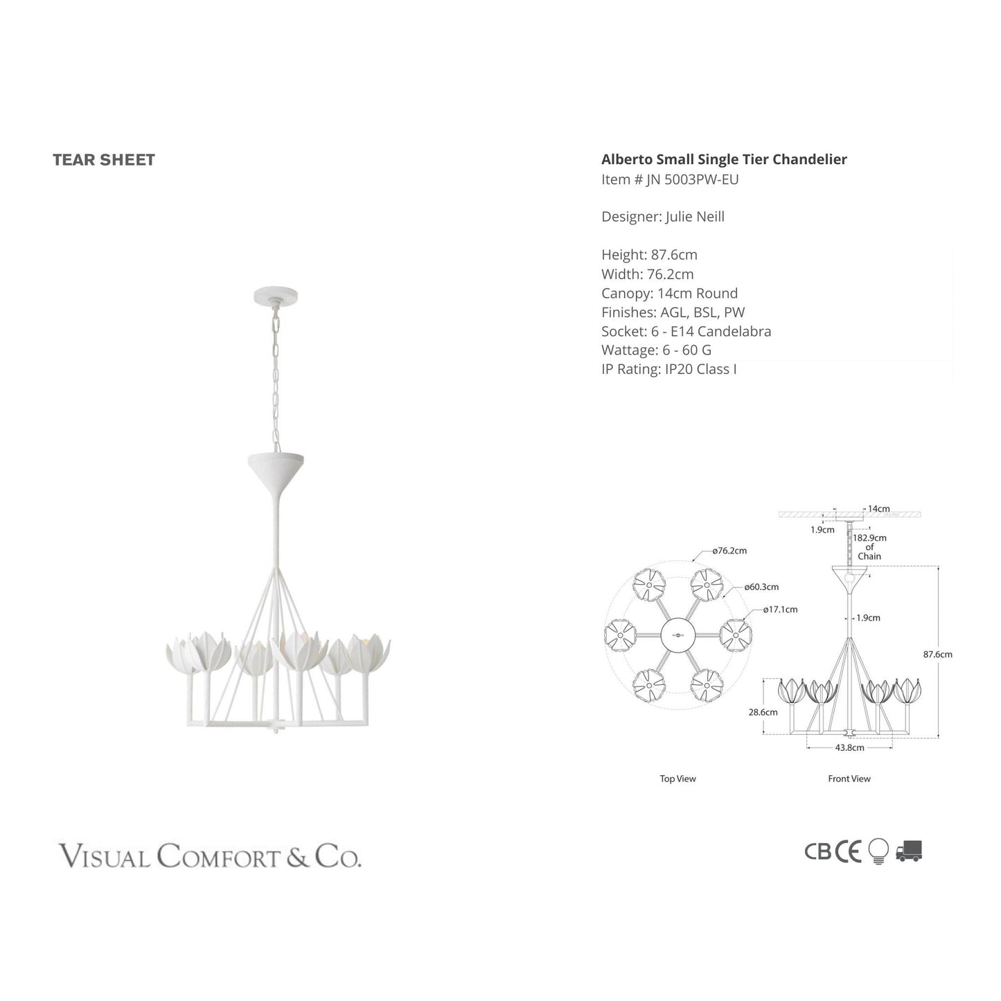 Julie Neill Alberto Small Single-Tier Chandelier - Plaster White Pendant Light Bloomingdales Lighting