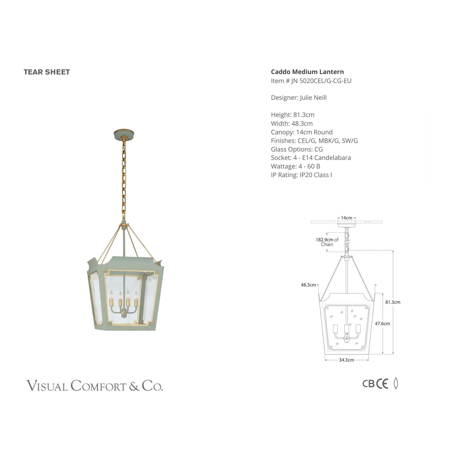 Julie Neill Caddo Medium Gild Lantern Pendant Light - Celadon Pendant Light Bloomingdales Lighting