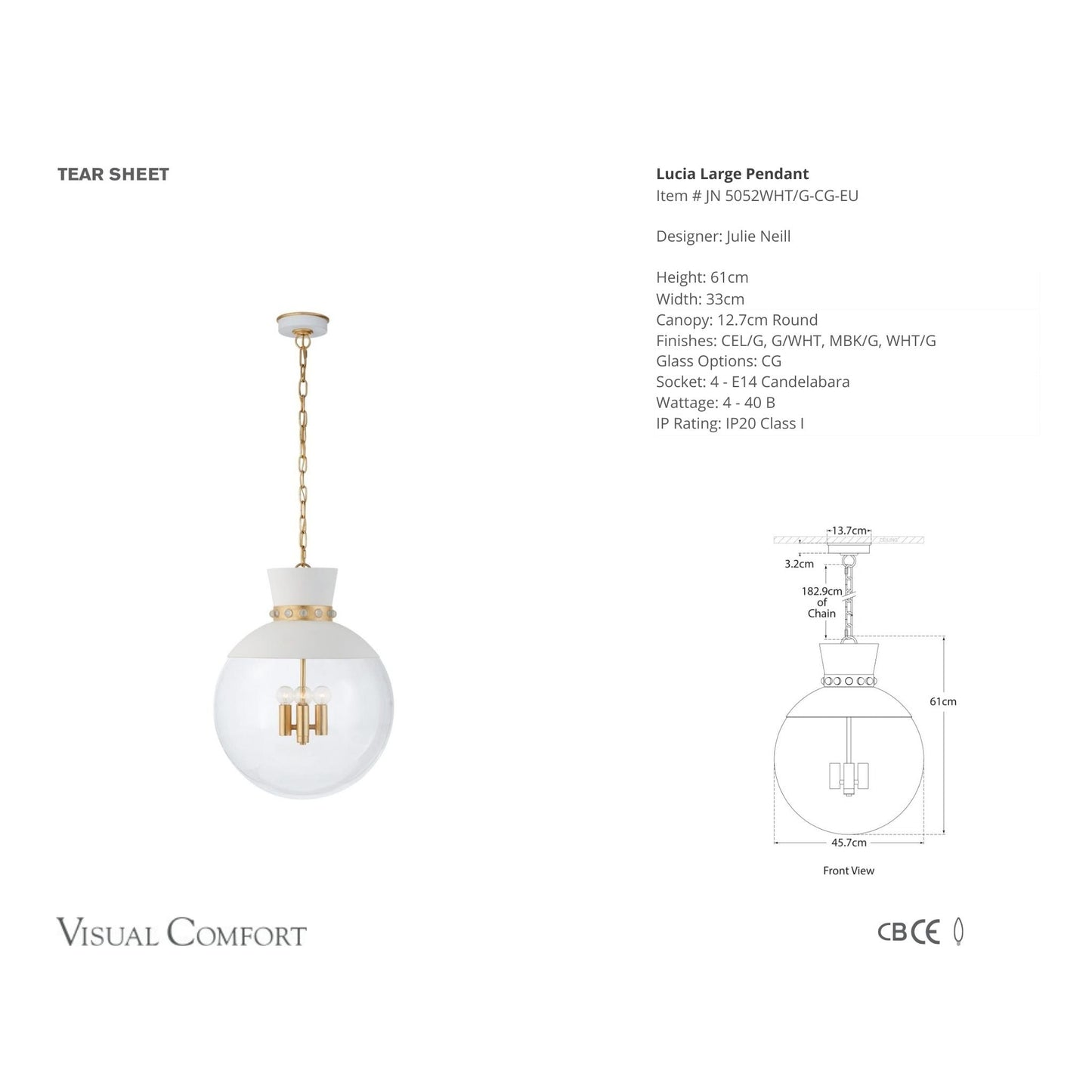Julie Neill Lucia Large Glass Pendant Light - Matte White Pendant Light Bloomingdales Lighting