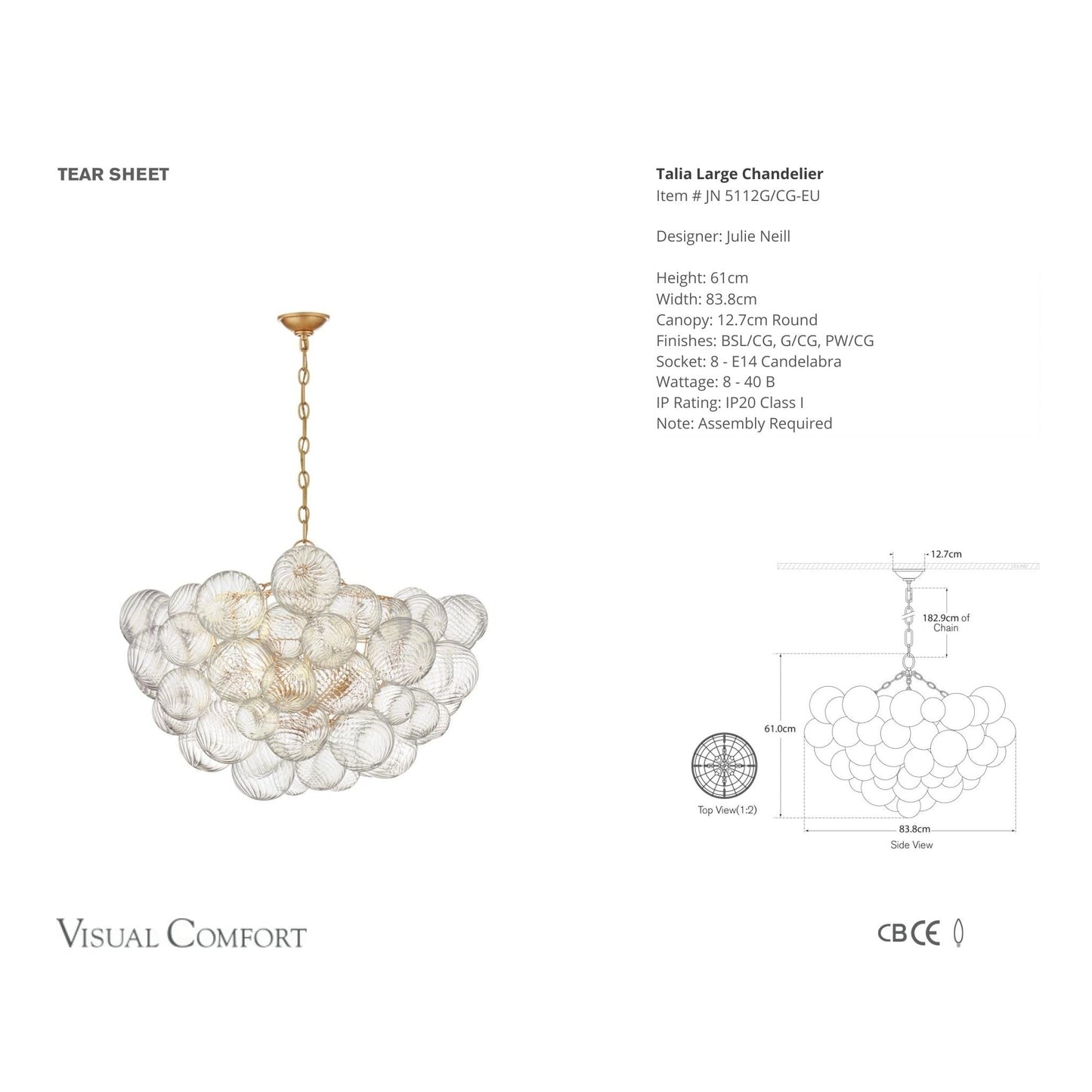 Julie Neill Talia Large Round Glass Chandelier - Gild Pendant Light Bloomingdales Lighting
