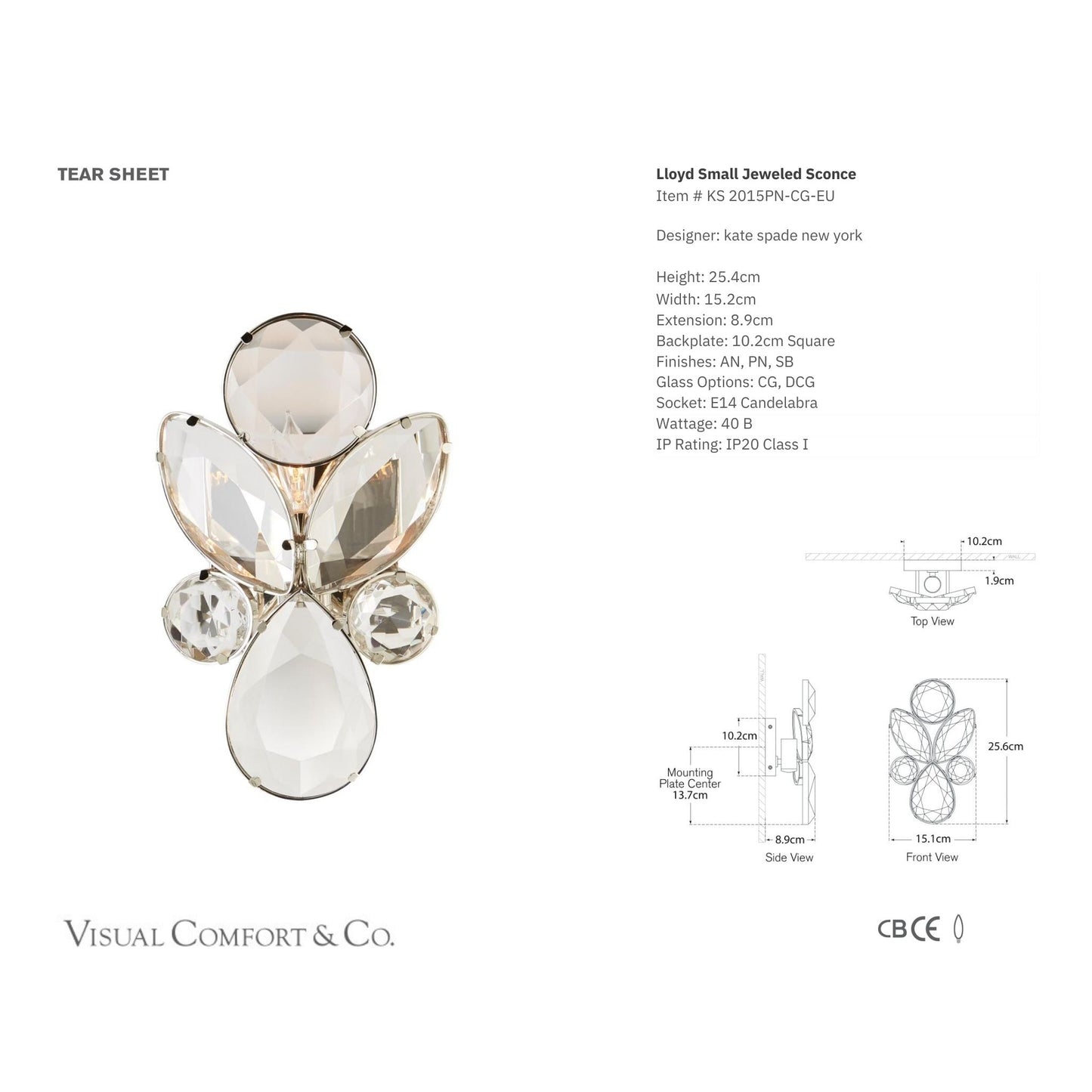 Kate Spade Lloyd Small Jeweled Crystal Wall Sconce - Nickel Wall Light Bloomingdales Lighting