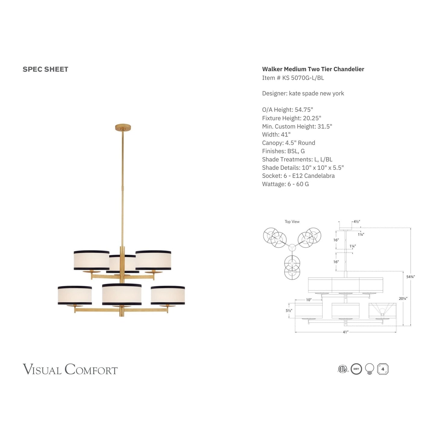 Kate Spade Walker Medium Two-Tier Linen Chandelier - Gild Pendant Light Bloomingdales Lighting