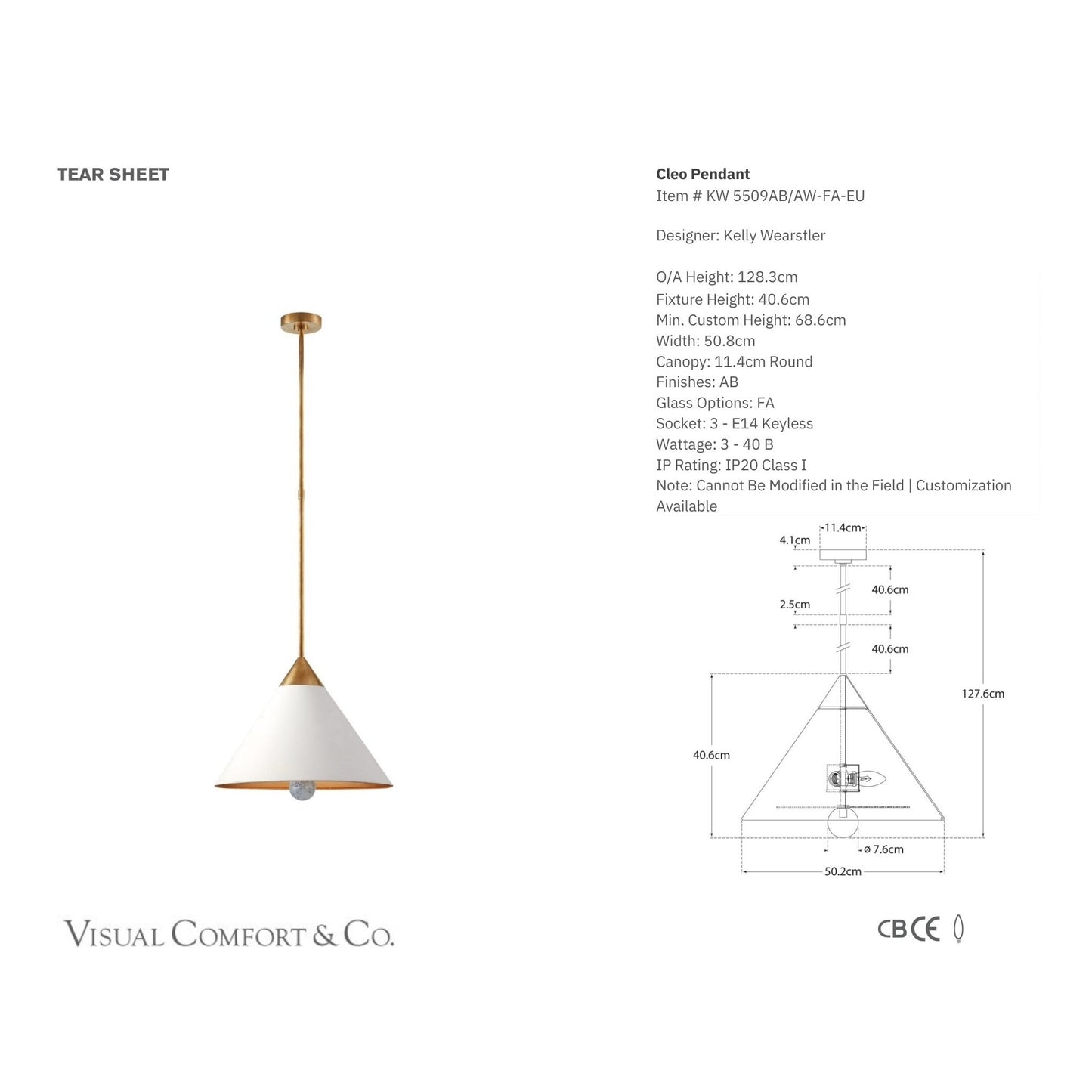 Kelly Wearstler Cleo Small Ceramic Pendant Light - White and Brass Pendant Light Bloomingdales Lighting