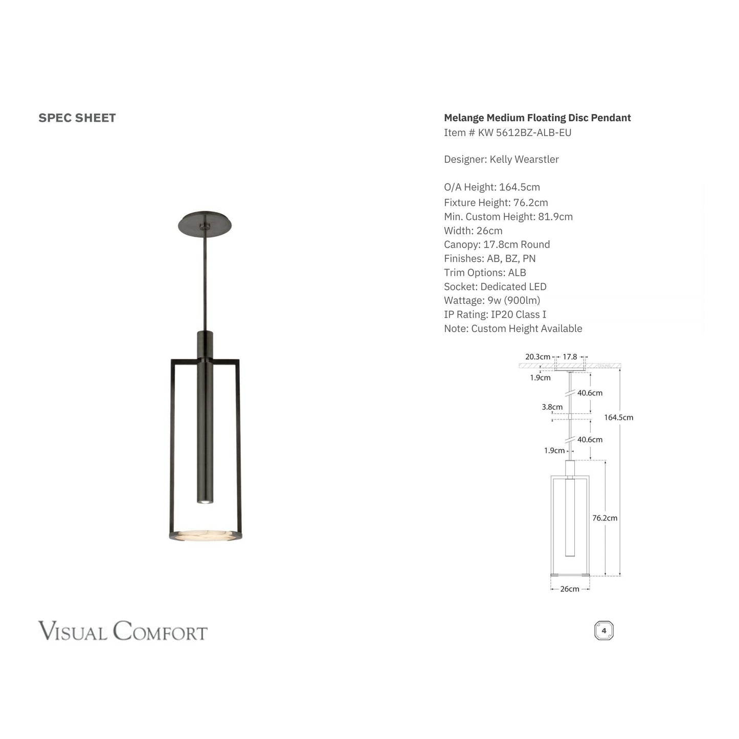Kelly Wearstler Melange Medium Floating Alabaster Disc Pendant Light - Bronze Pendant Light Bloomingdales Lighting