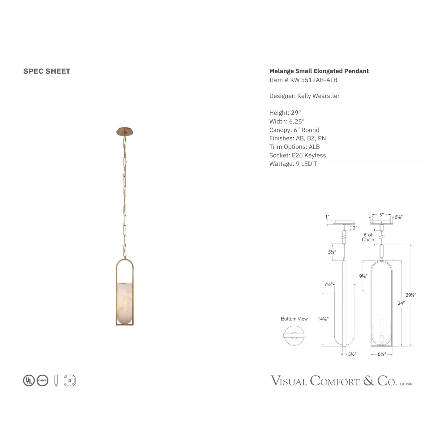 Kelly Wearstler Melange Small Elongated Alabaster Pendant Light Pendant Light Bloomingdales Lighting