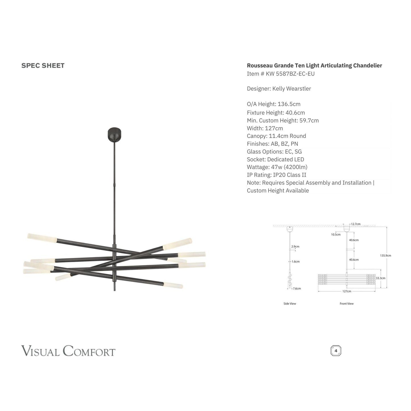 Kelly Wearstler Rousseau Grande Ten-Light Articulating Chandelier - Bronze Pendant Light Bloomingdales Lighting