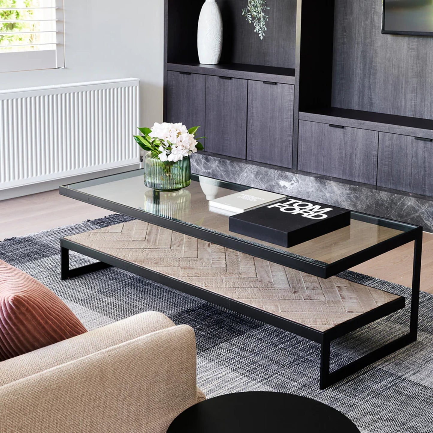 Lenny Rectangle Glass & Timber Coffee Table - Black Coffee Table M+Co Living