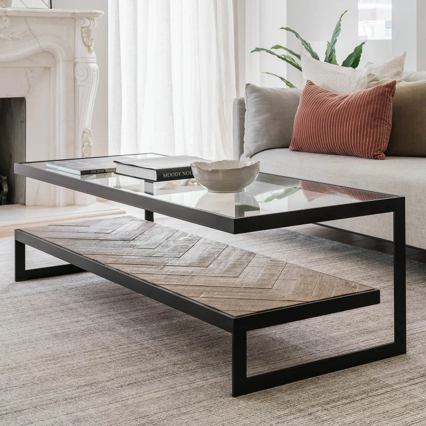 Lenny Rectangle Glass & Timber Coffee Table - Black Coffee Table M+Co Living
