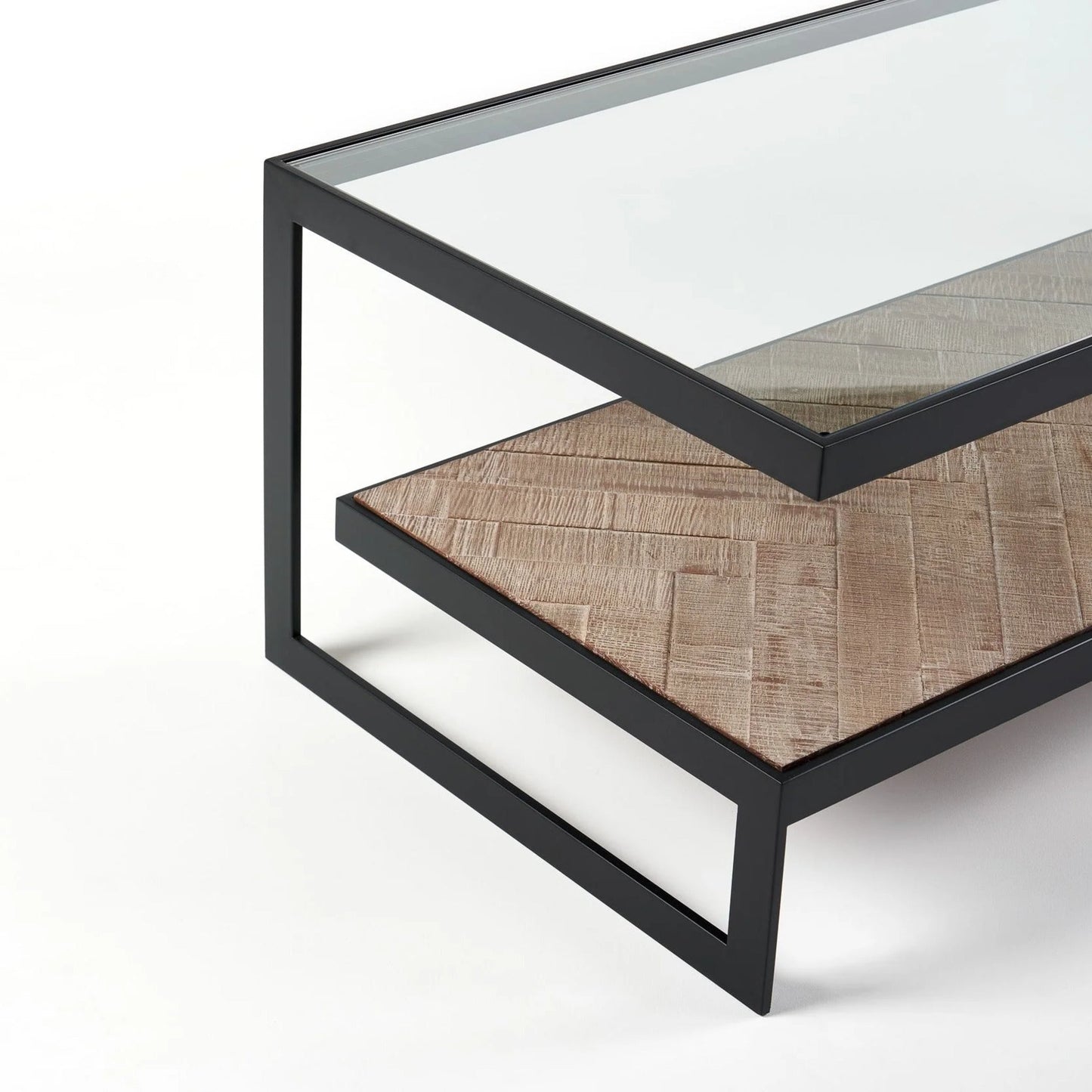 Lenny Rectangle Glass & Timber Coffee Table - Black Coffee Table M+Co Living