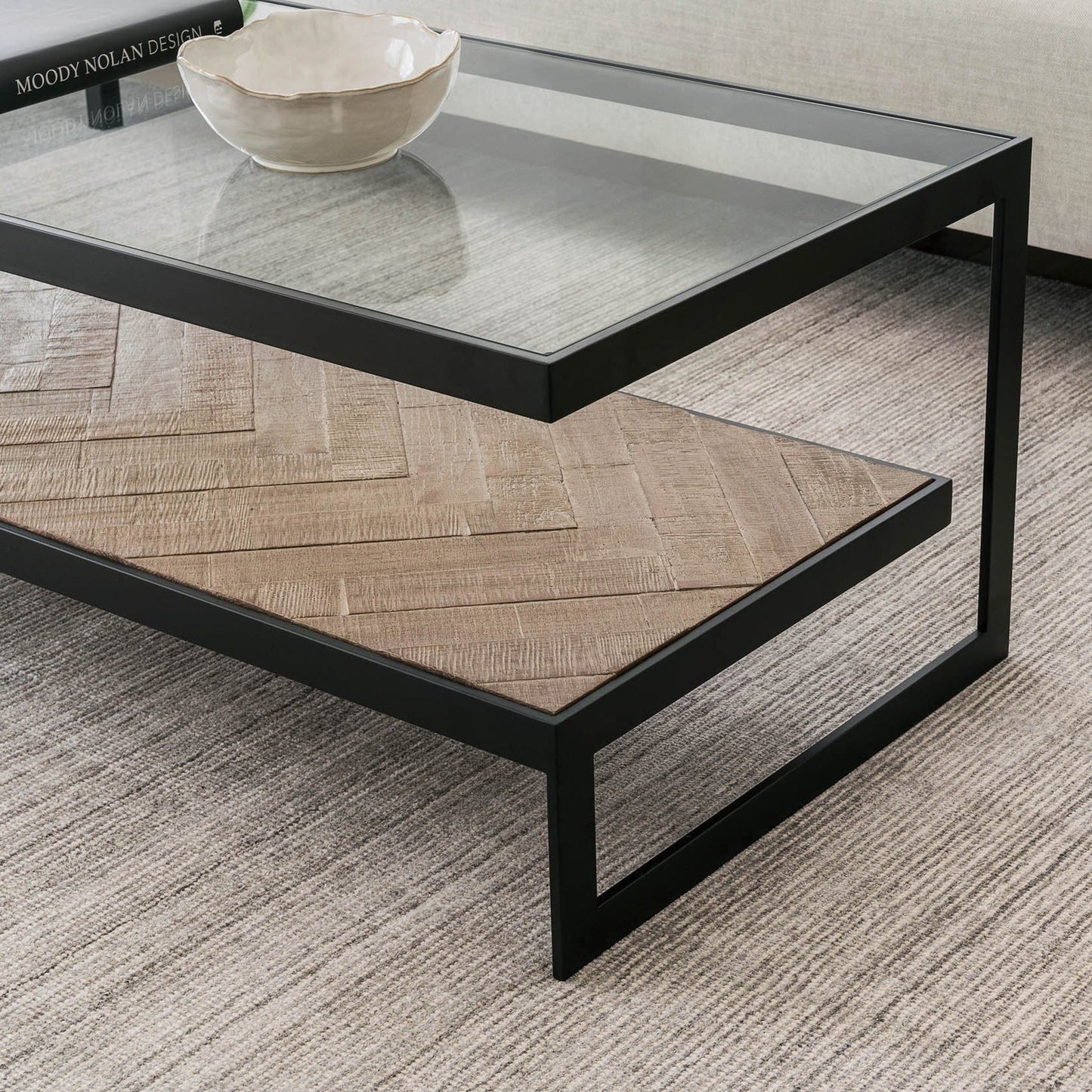 Lenny Rectangle Glass & Timber Coffee Table - Black Coffee Table M+Co Living