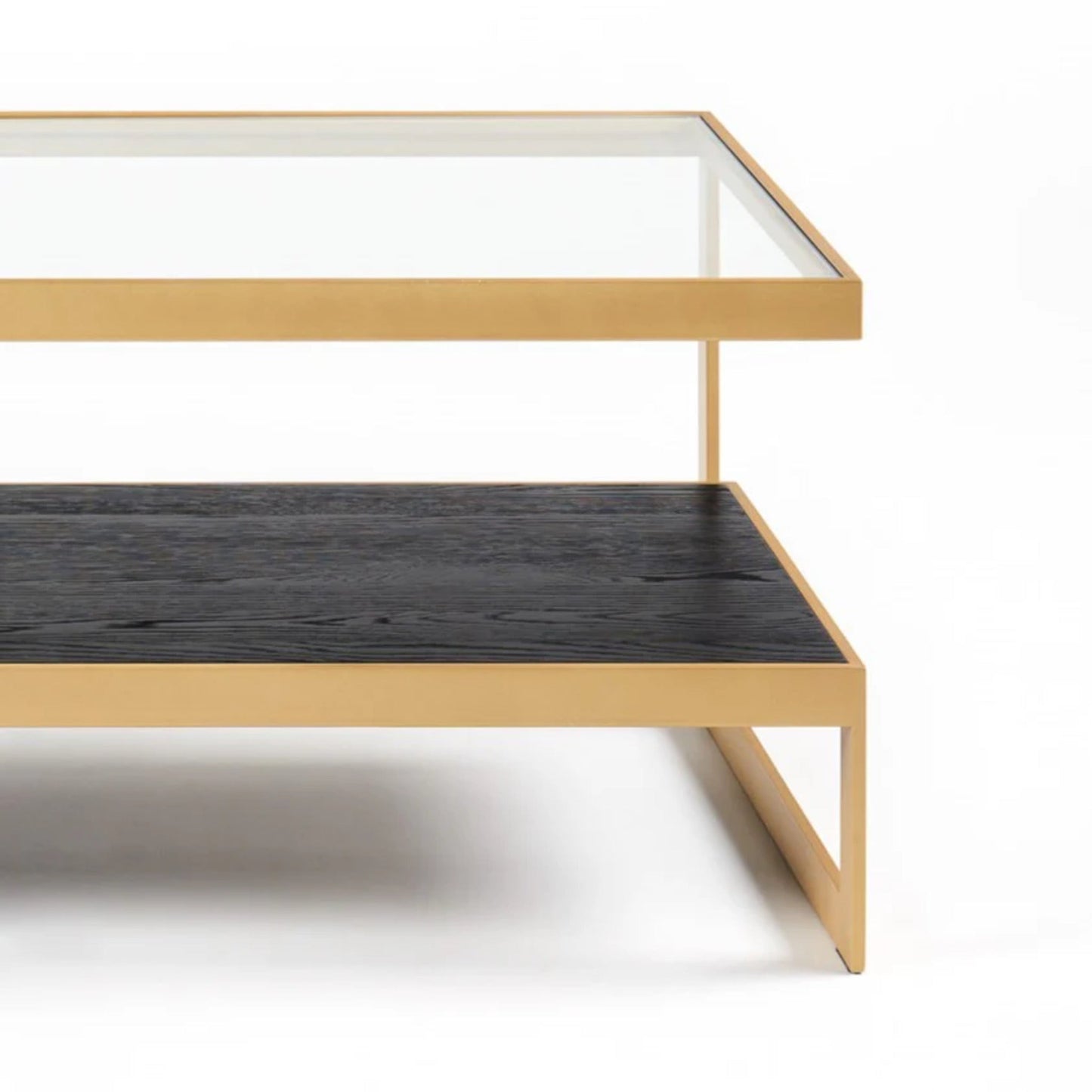 Lenny Rectangle Glass & Timber Coffee Table - Black & Gold Coffee Table M+Co Living