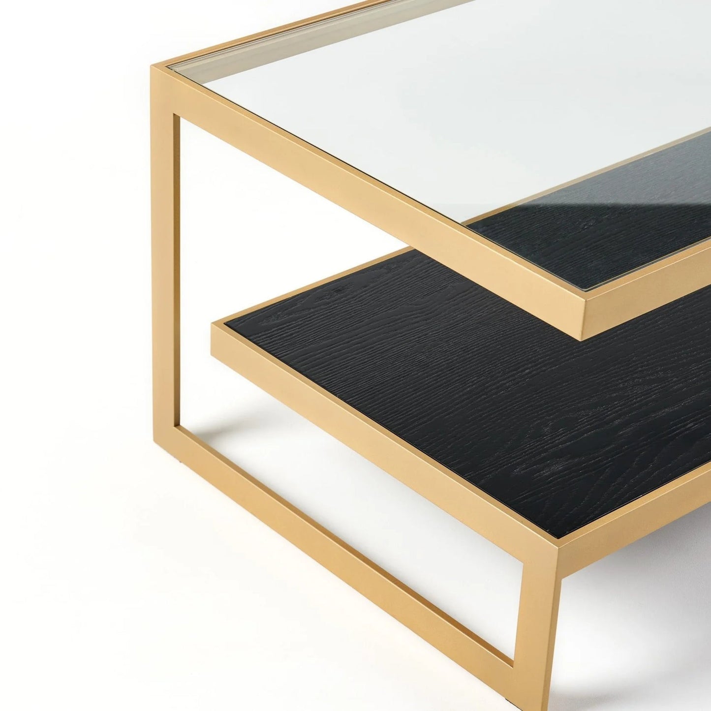 Lenny Rectangle Glass & Timber Coffee Table - Black & Gold Coffee Table M+Co Living