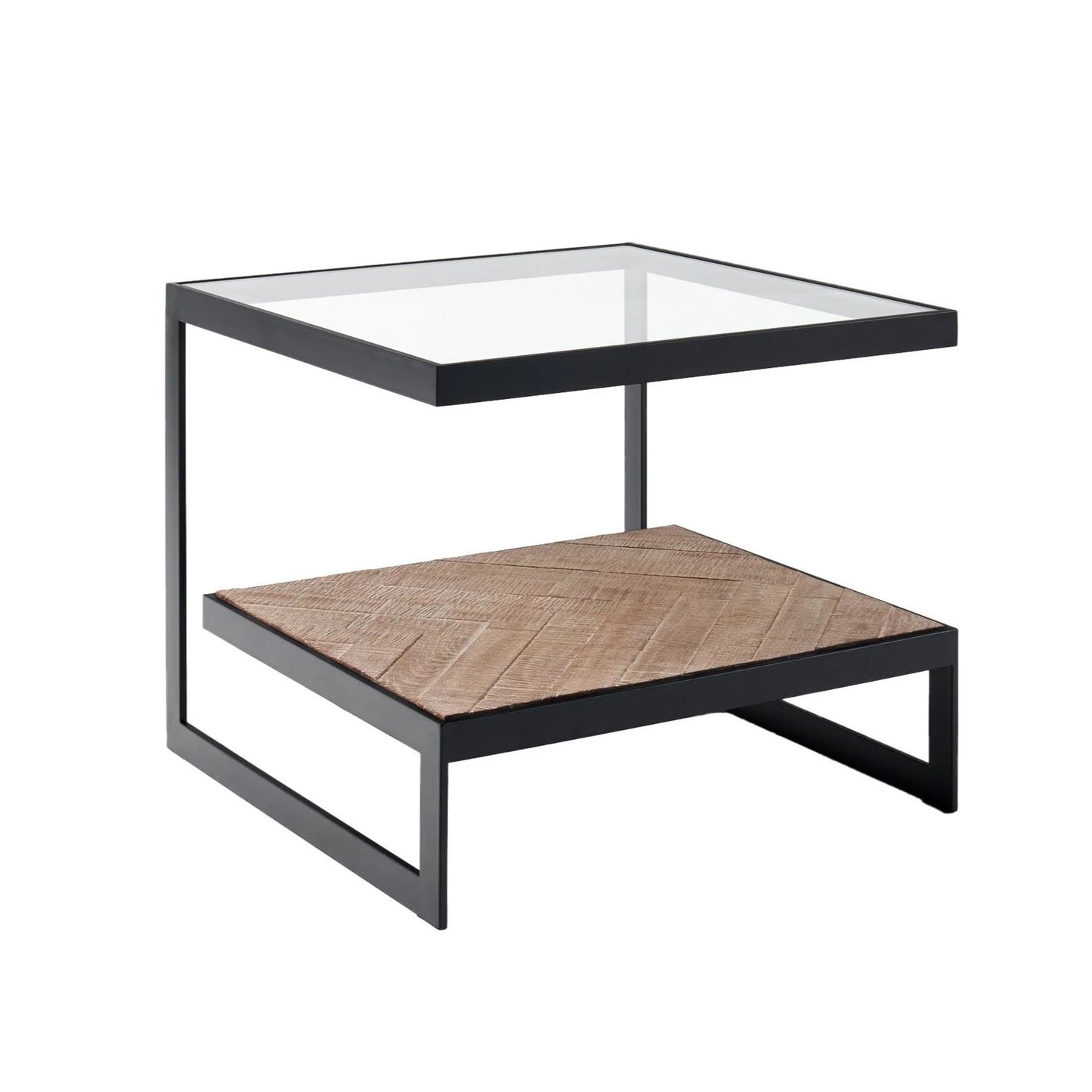 Lenny Square Glass Side Table - Oak & Black Side Table M+Co Living