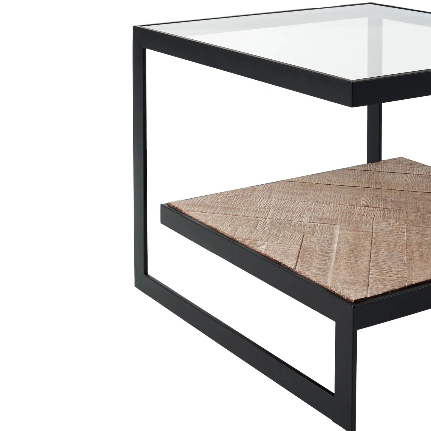 Lenny Square Glass Side Table - Oak & Black Side Table M+Co Living