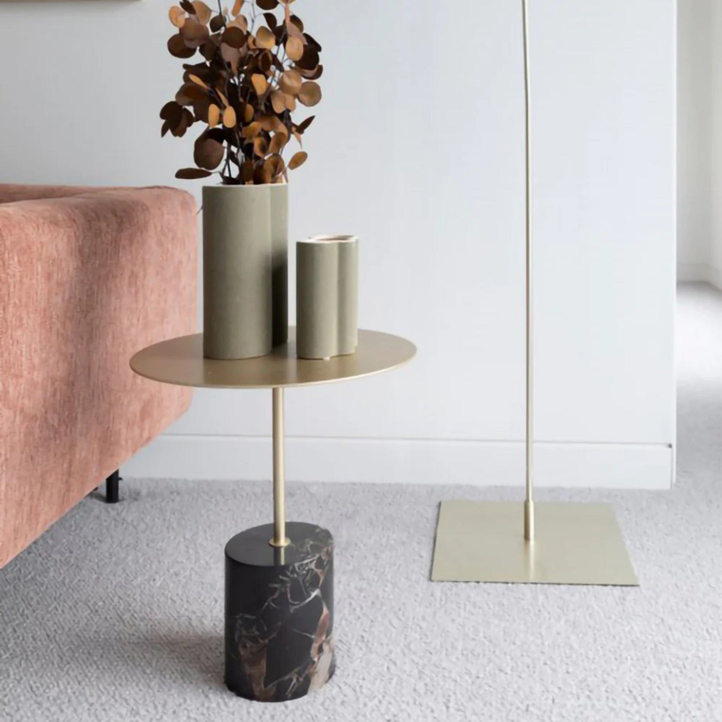 Lilli Round Marble Side Table - Black Red & Gold Side Table M+Co Living