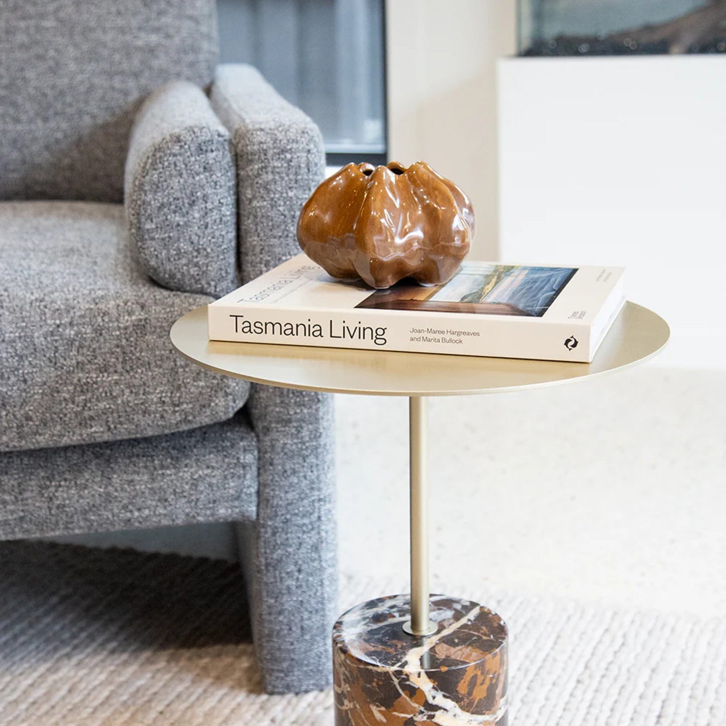 Lilli Round Marble Side Table - Black Red & Gold Side Table M+Co Living