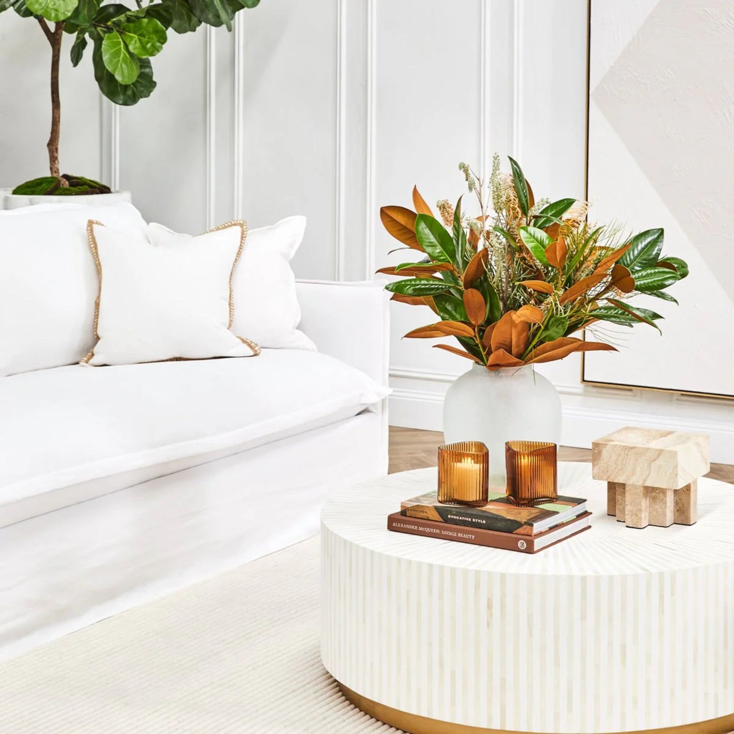 Makayla Natural Coffee Table - White & Gold Coffee Table Cafe Lighting & Living