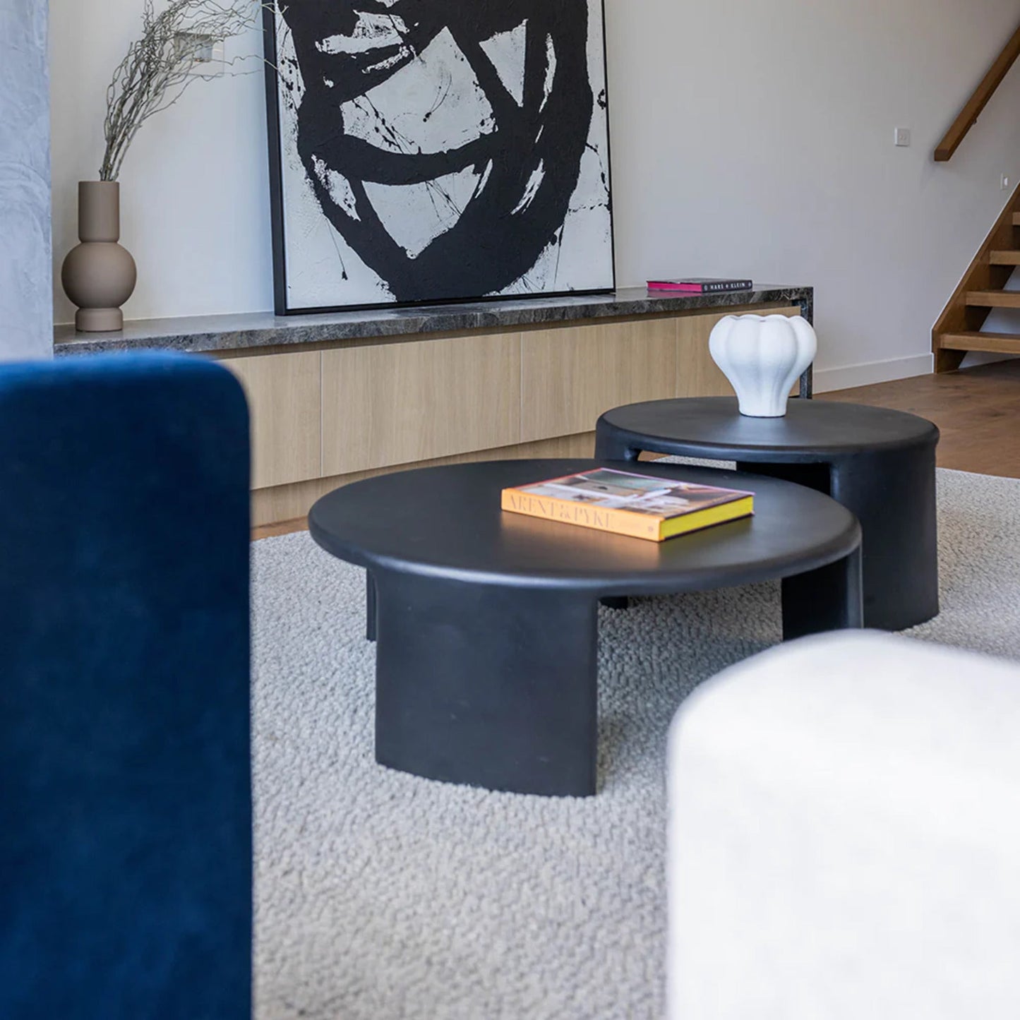 Meister Large Round Concrete Coffee Table - Black Coffee Table M+Co Living