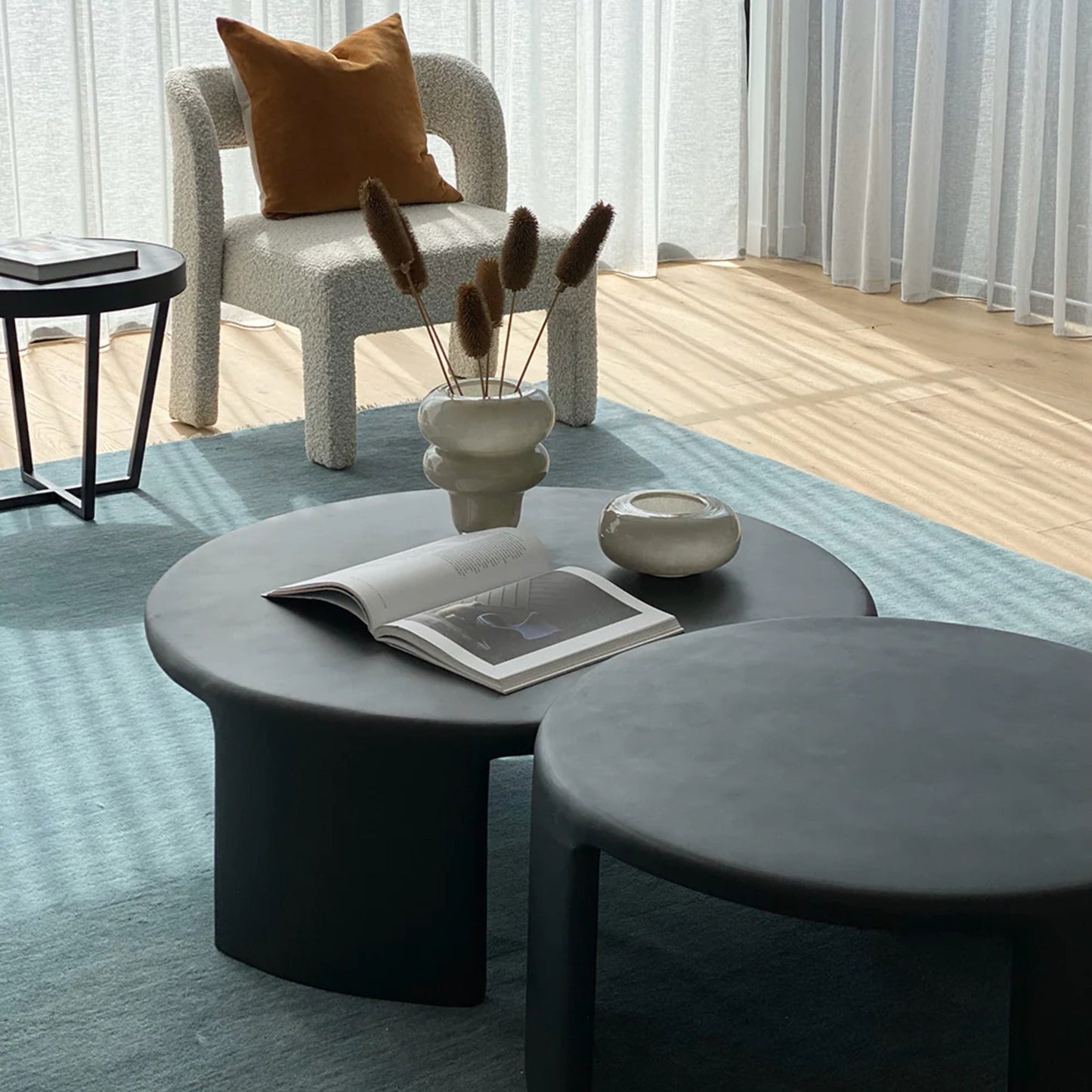 Meister Large Round Concrete Coffee Table - Black Coffee Table M+Co Living