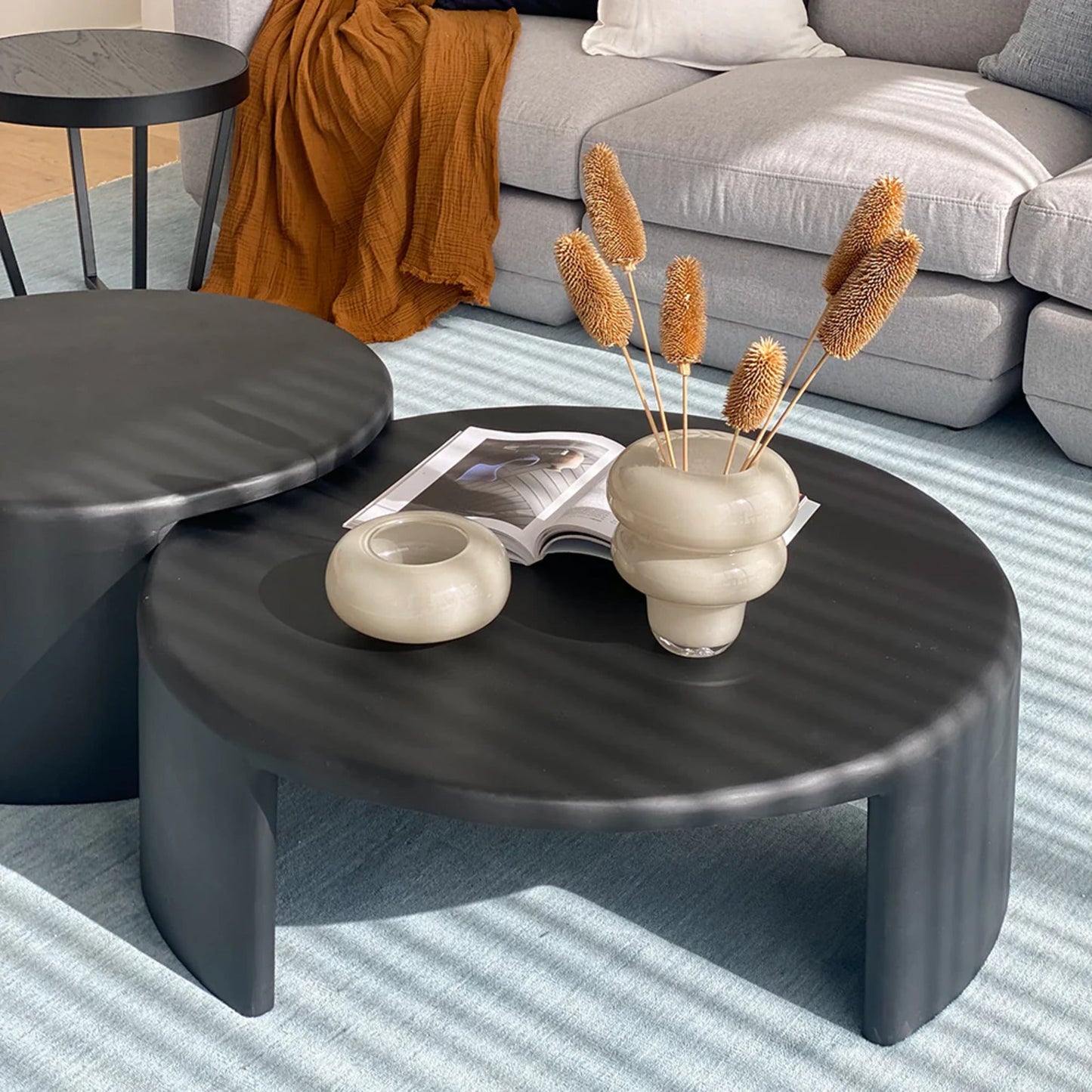 Meister Large Round Concrete Coffee Table - Black Coffee Table M+Co Living