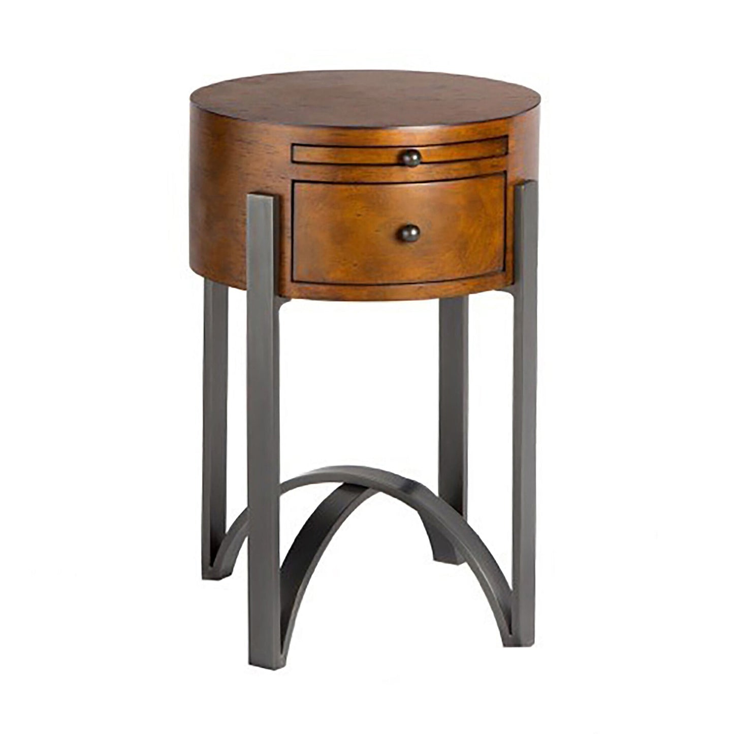 Midge Circular Bedside Table - Ash and Bronze Bedside Table Bloomingdales Rubberwood