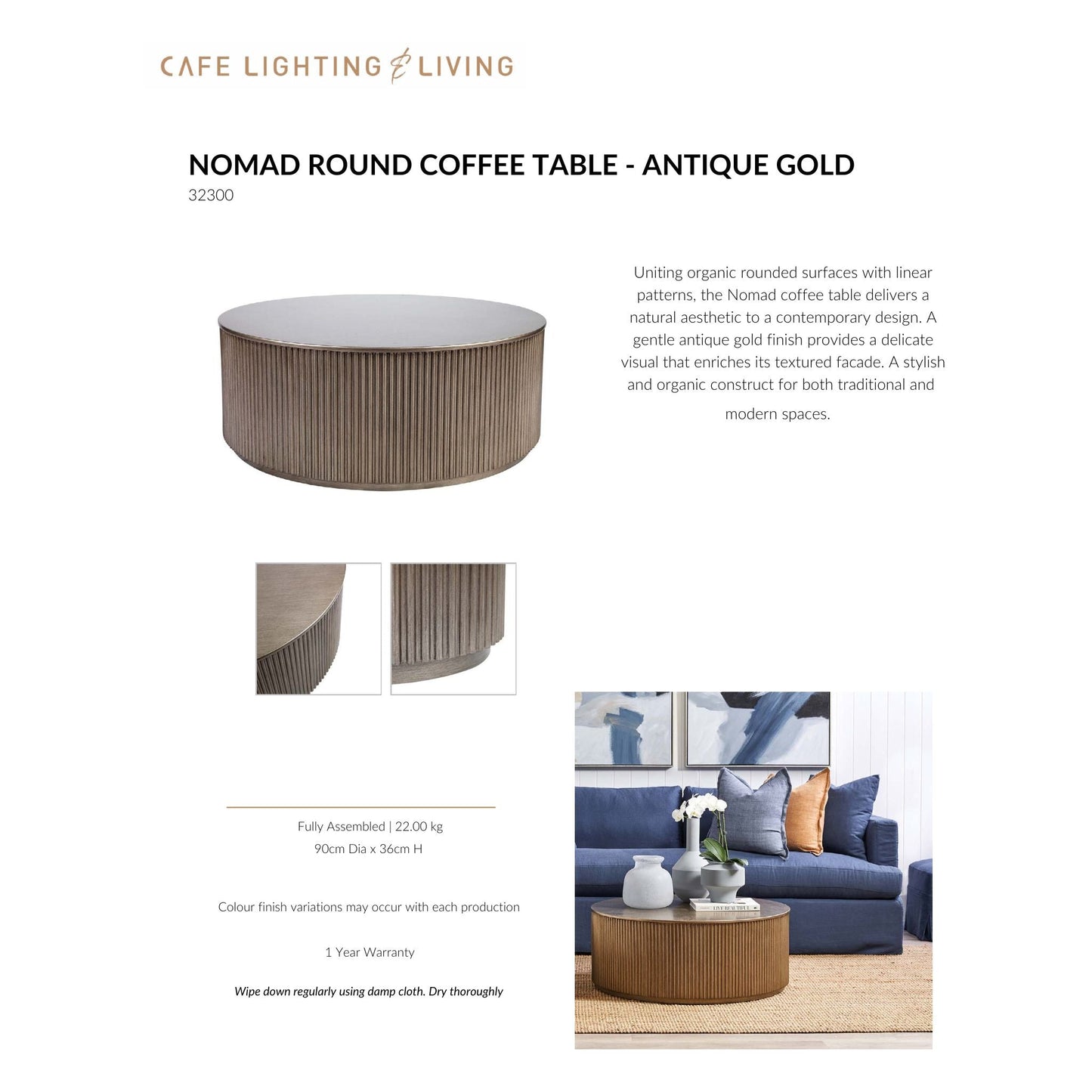 Nomad Round Coffee Table - Antique Gold Coffee Table Cafe Lighting & Living