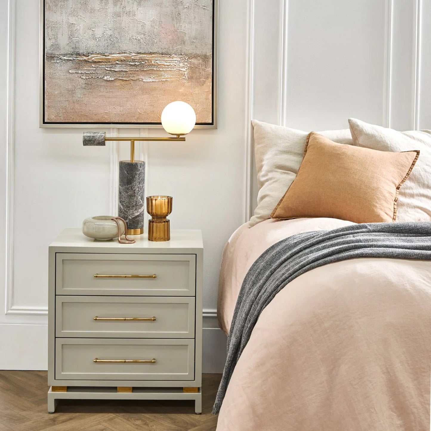 Pearl Large Three Drawer Bedside Table - Grey Bedside Table Cafe Lighting & Living