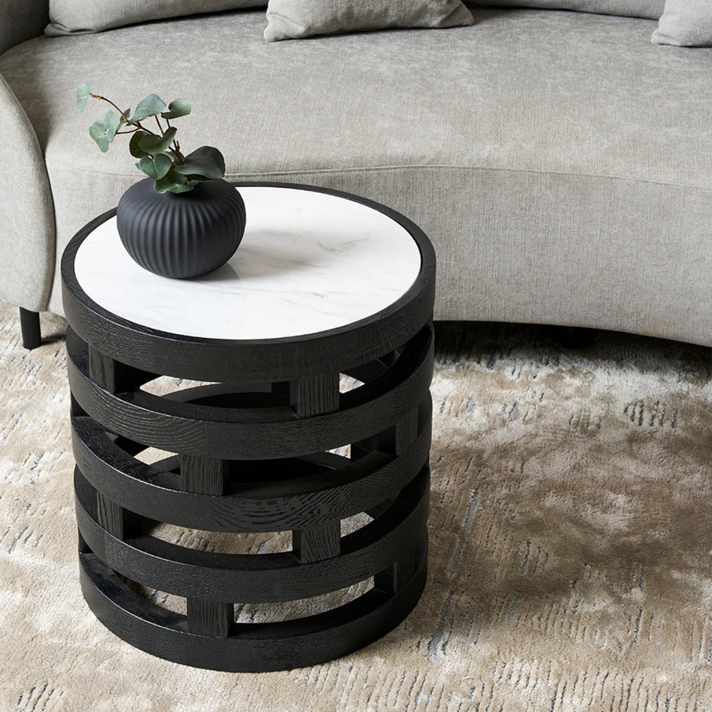 Polix Round Marble Side Table - Black Side Table M+Co Living