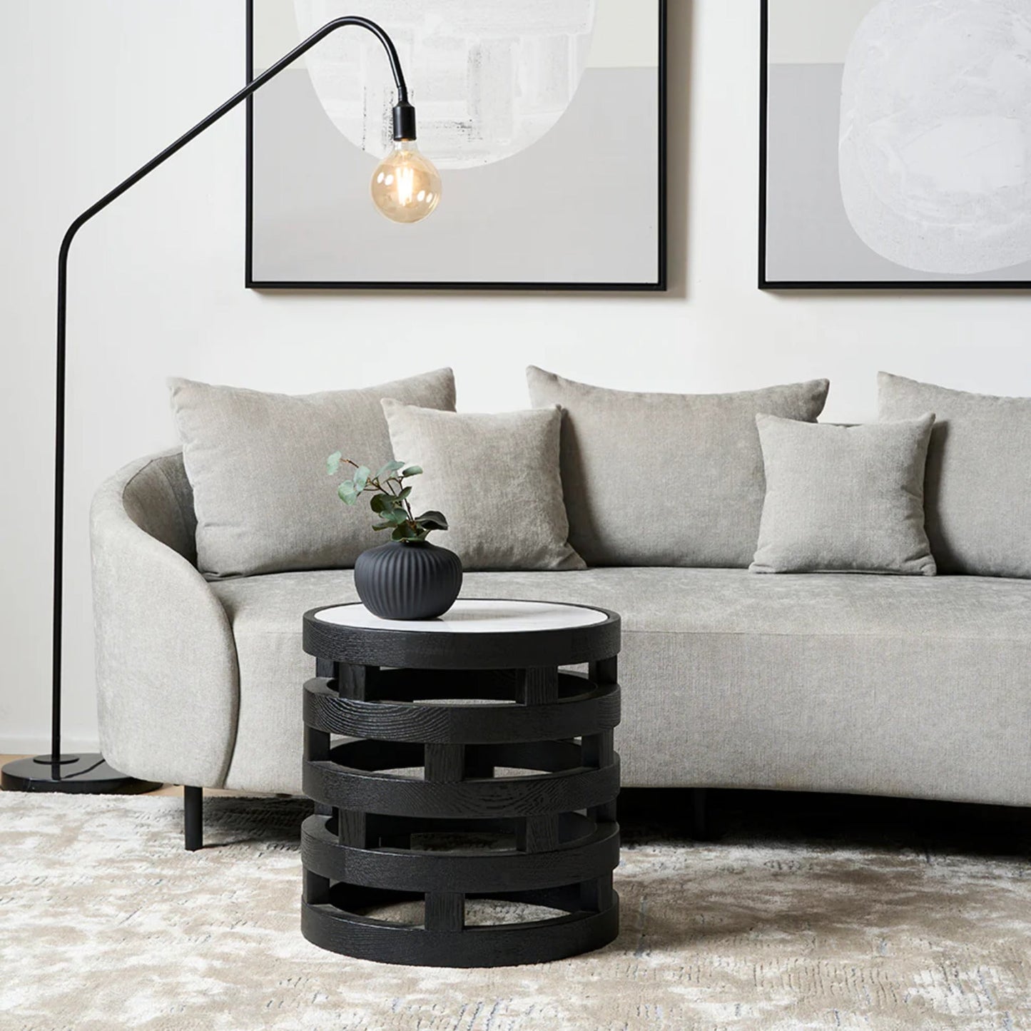 Polix Round Marble Side Table - Black Side Table M+Co Living