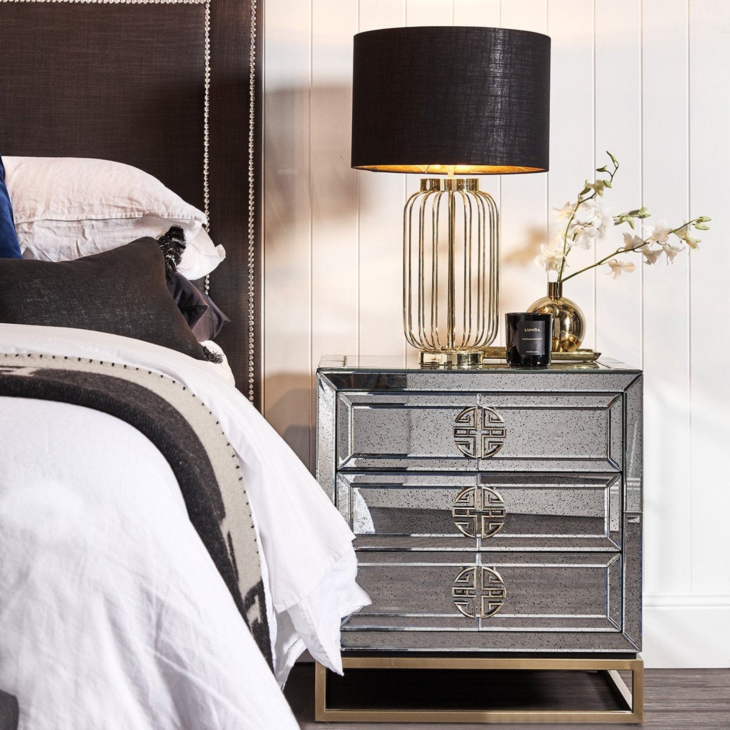 Rochester Mirrored Bedside Table - White Bedside Table Cafe Lighting & Living