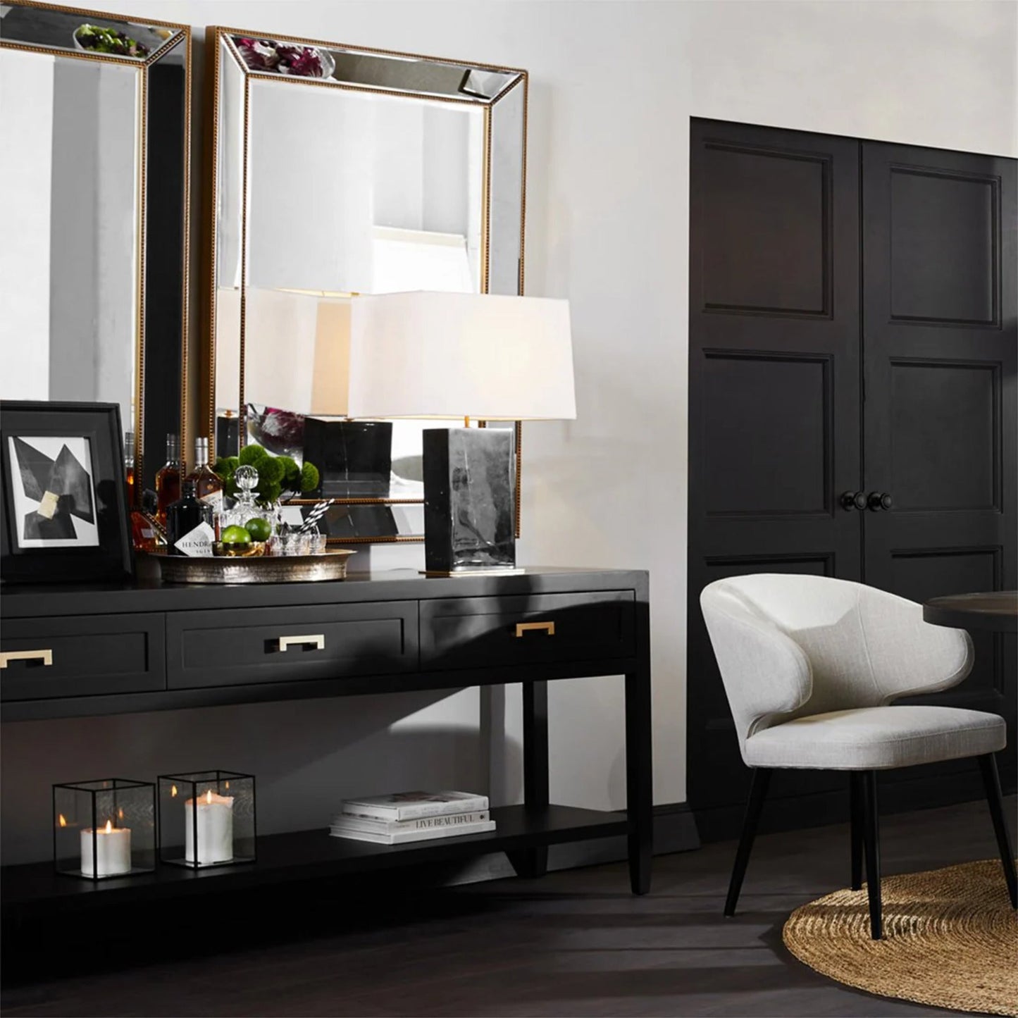 Soloman Large Three Drawer Open Console Table - Black Console Table Cafe Lighting & Living