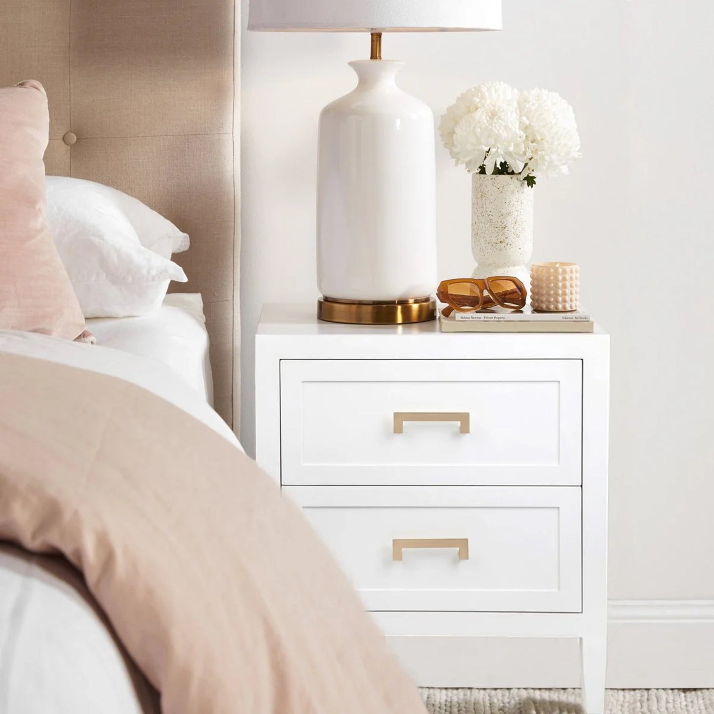 Soloman Large Two Drawer Bedside Table - White Bedside Table Cafe Lighting & Living