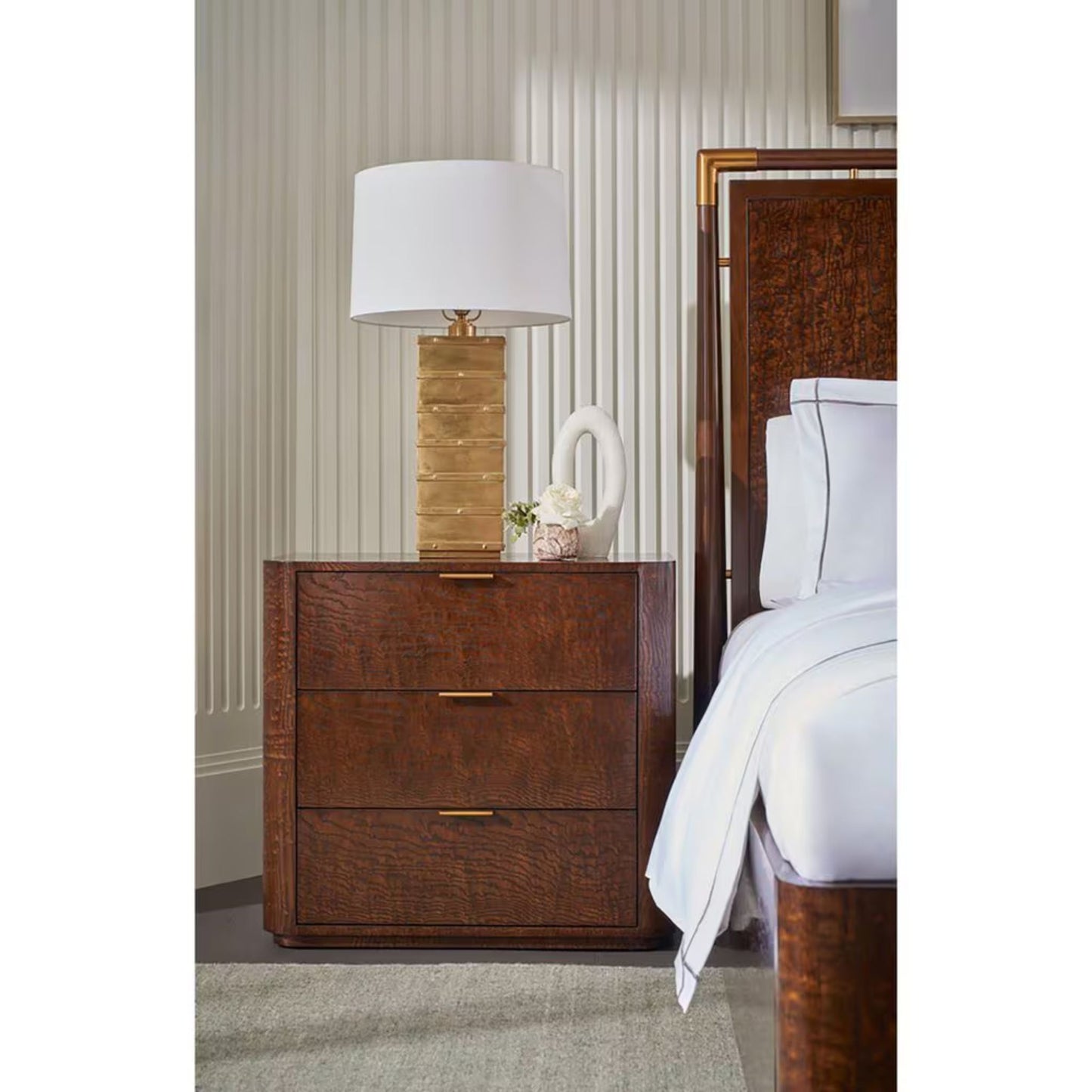 Theodore Alexander Kesden Three Drawer Nightstand - Pyramid Brown Bedside Table Bloomingdales