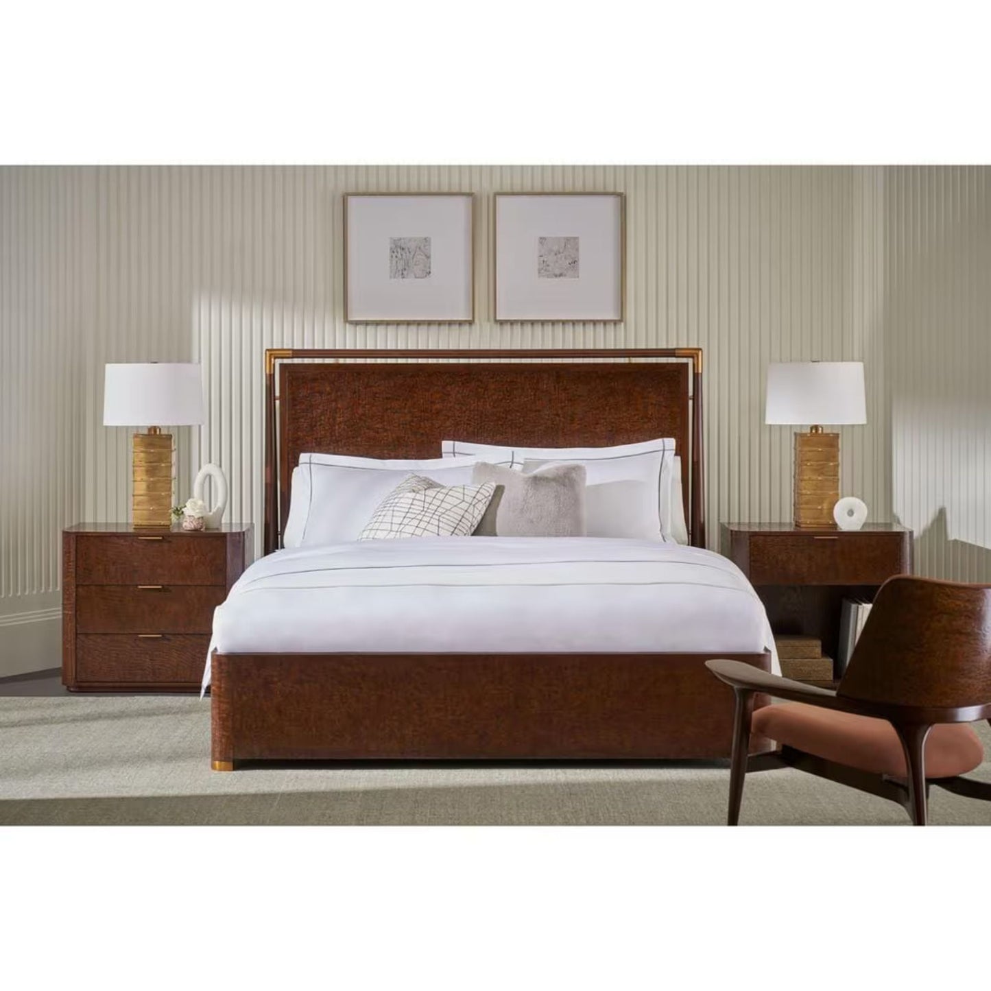 Theodore Alexander Kesden Three Drawer Nightstand - Pyramid Brown Bedside Table Bloomingdales